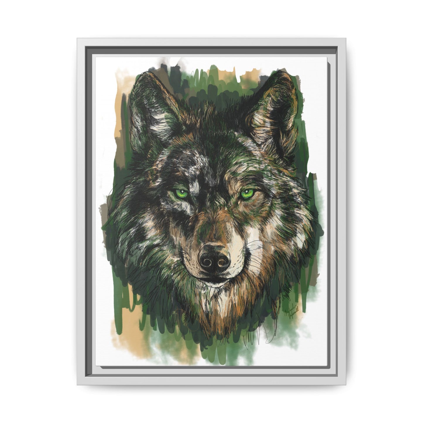 Emerald Eyed Wolf Digital Scribble Art by Michael Volpicelli