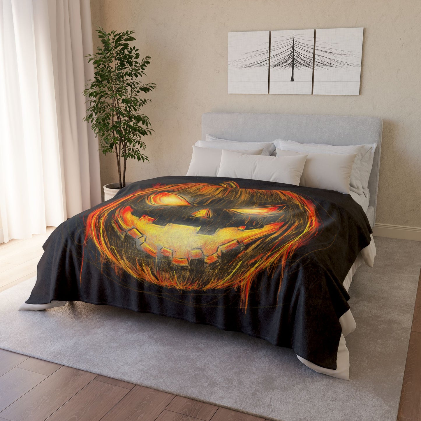 Soft Polyester Jack-o-Lantern Blanket