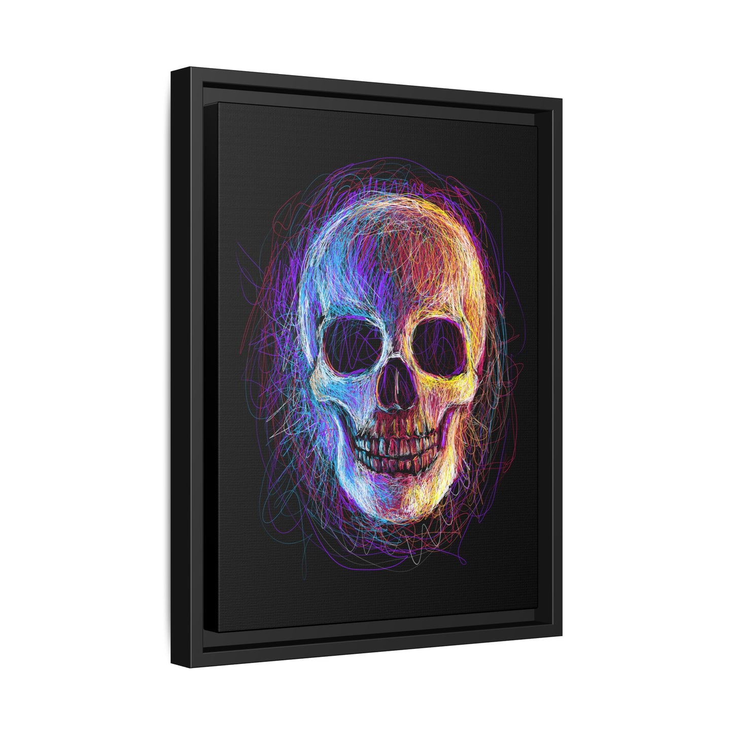 Spooky Skull Digital Scribble Art Canvas, Framed (Multi-color)