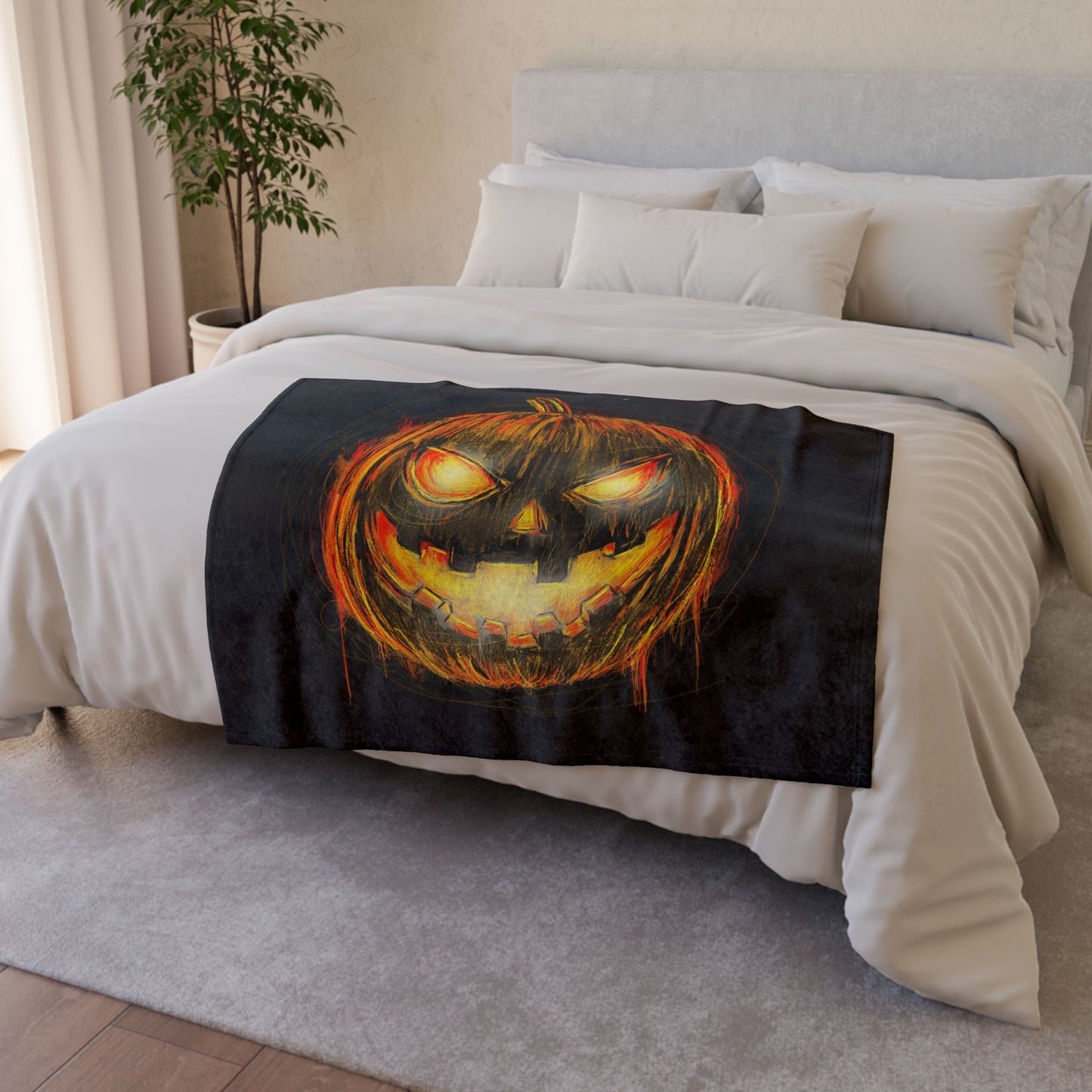 Soft Polyester Jack-o-Lantern Blanket