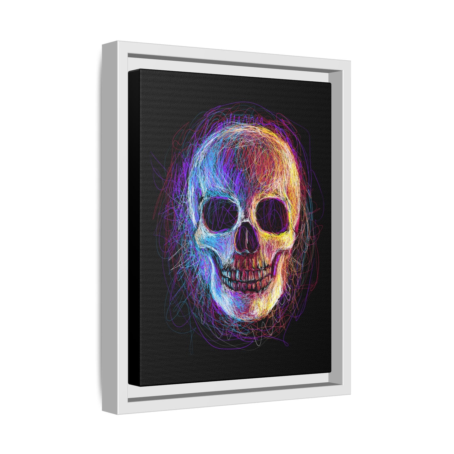 Spooky Skull Digital Scribble Art Canvas, Framed (Multi-color)