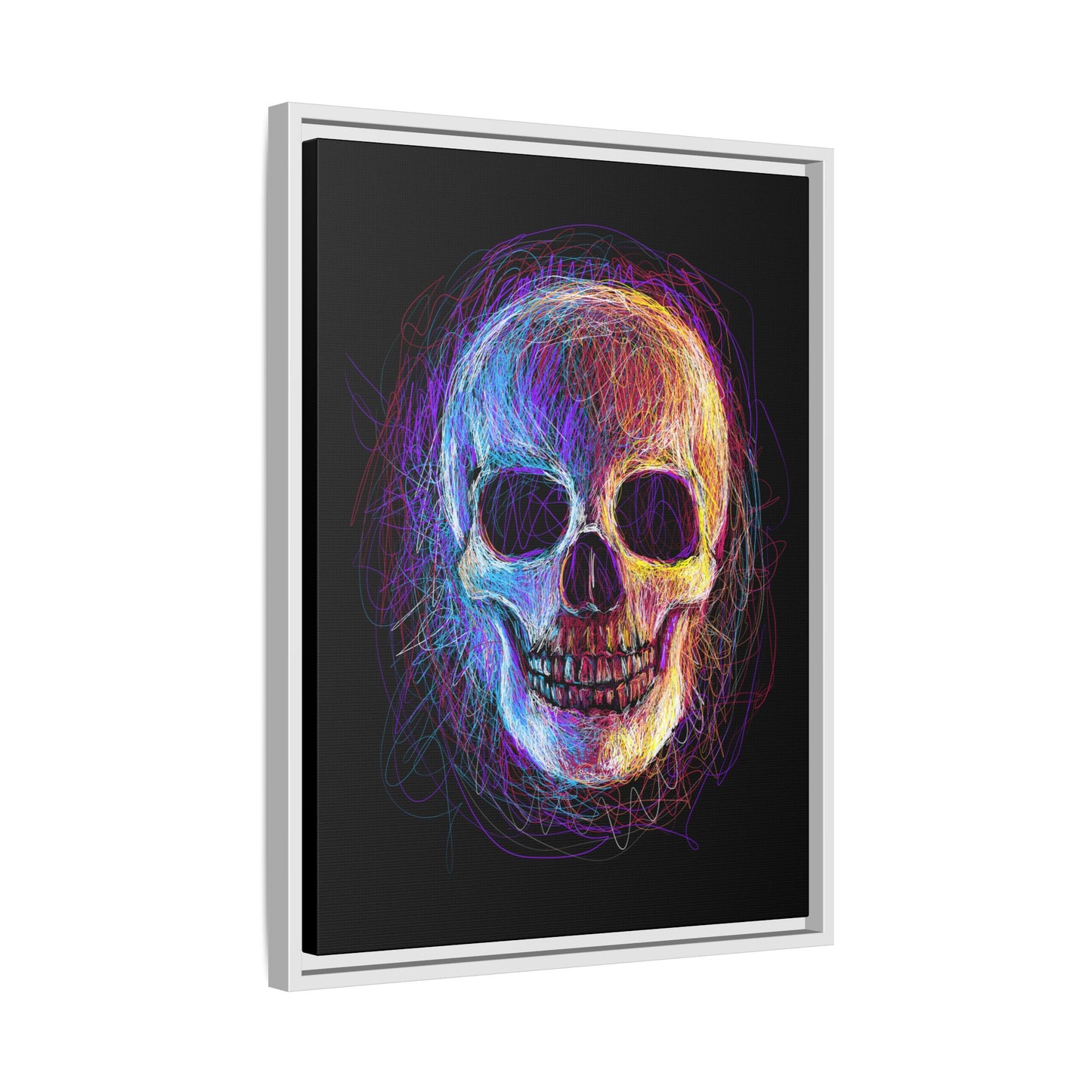 Spooky Skull Digital Scribble Art Canvas, Framed (Multi-color)