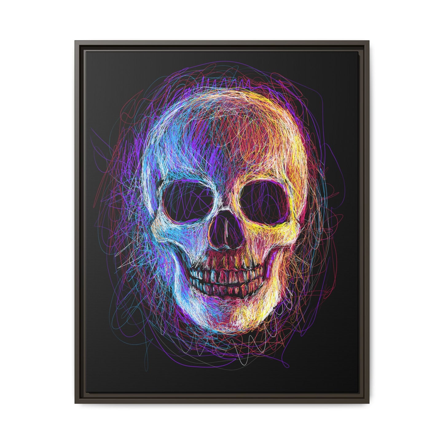 Spooky Skull Digital Scribble Art Canvas, Framed (Multi-color)