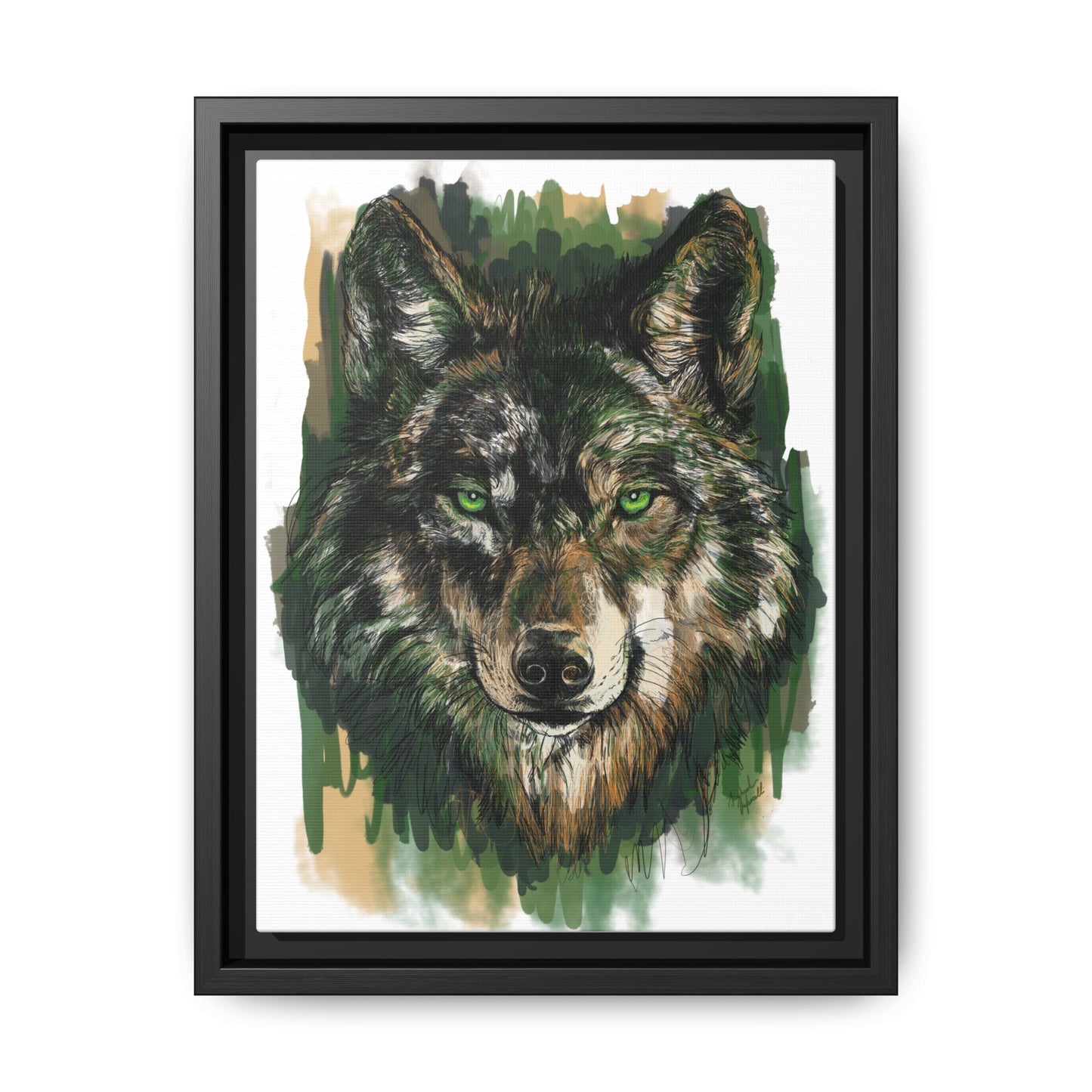 Emerald Eyed Wolf Digital Scribble Art by Michael Volpicelli