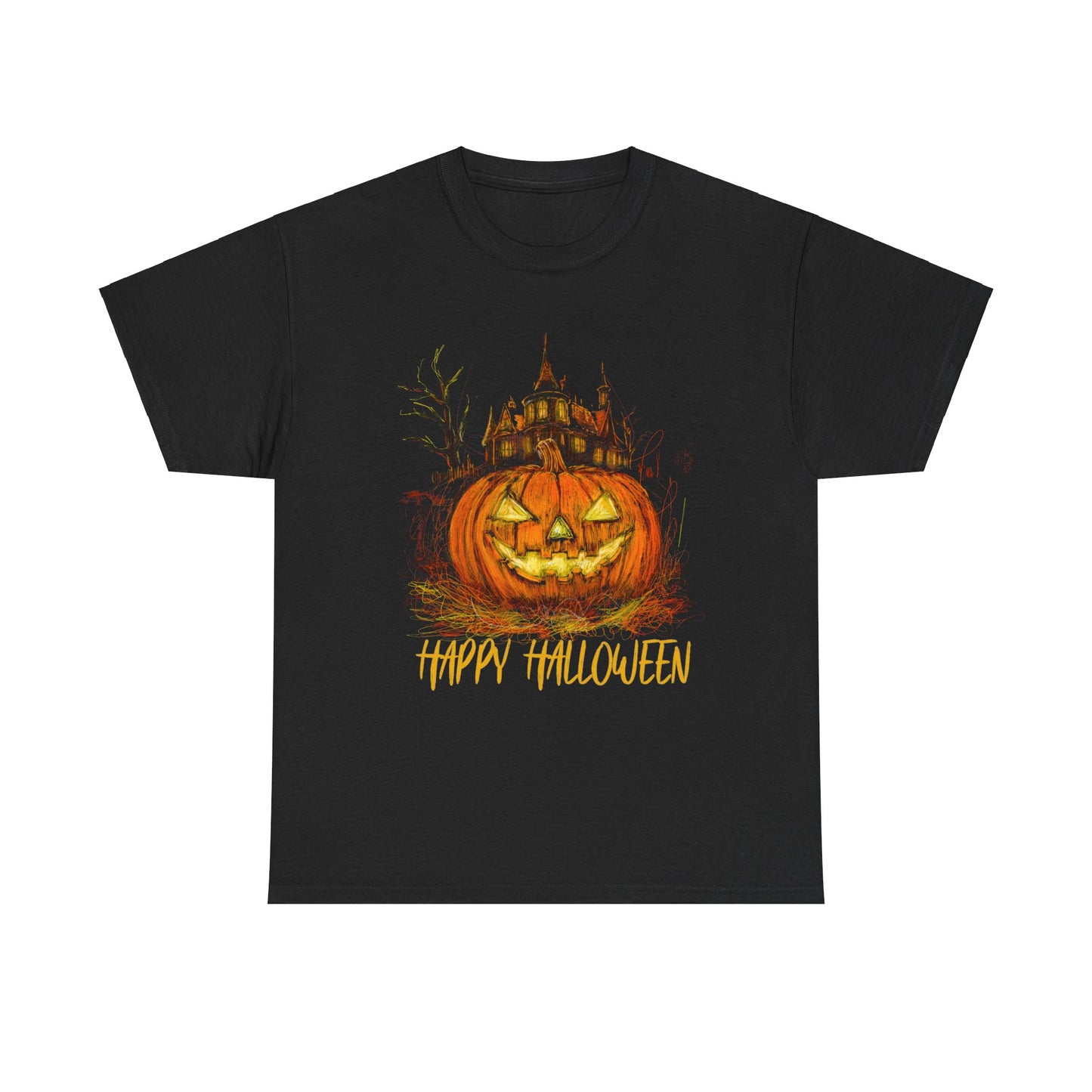 Spooky Scribbles: Pumpkin and Haunted House Tee