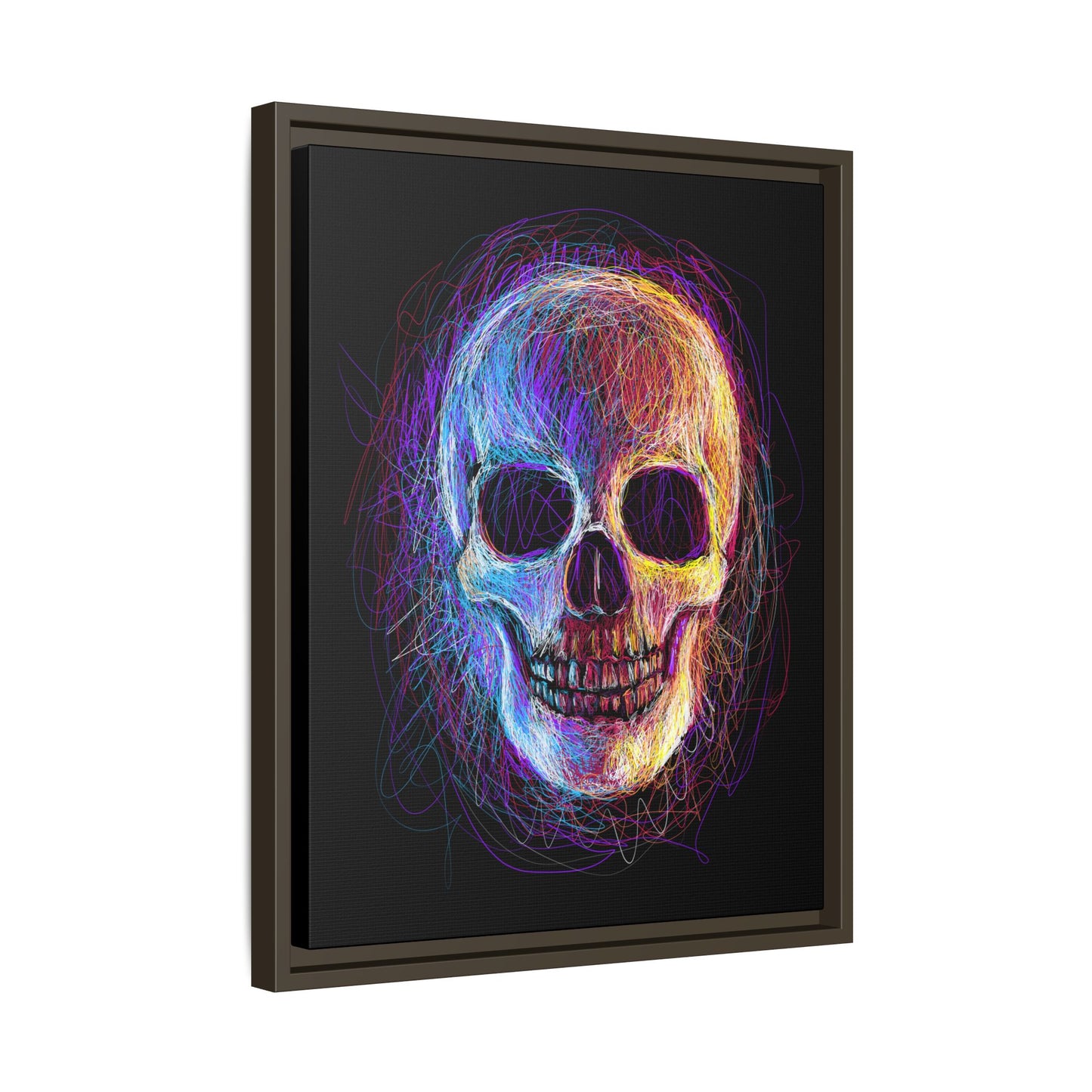 Spooky Skull Digital Scribble Art Canvas, Framed (Multi-color)