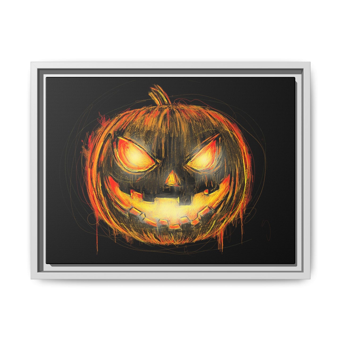 Jack o’ Lantern Digital Scribble Art Canvas, Framed