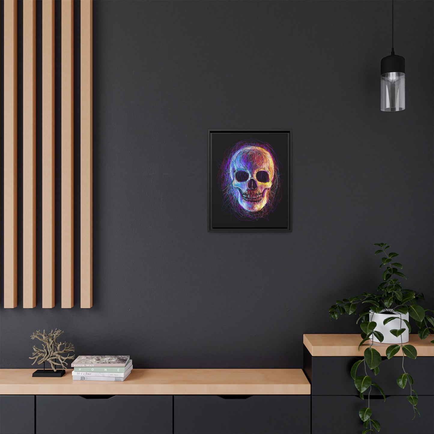 Spooky Skull Digital Scribble Art Canvas, Framed (Multi-color)