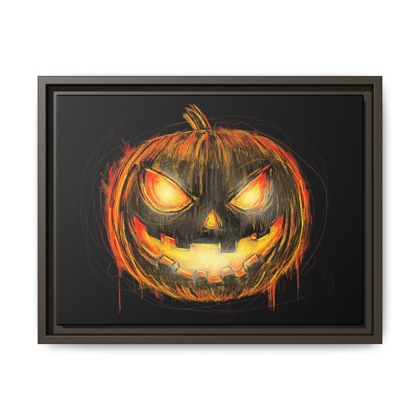 Jack o’ Lantern Digital Scribble Art Canvas, Framed