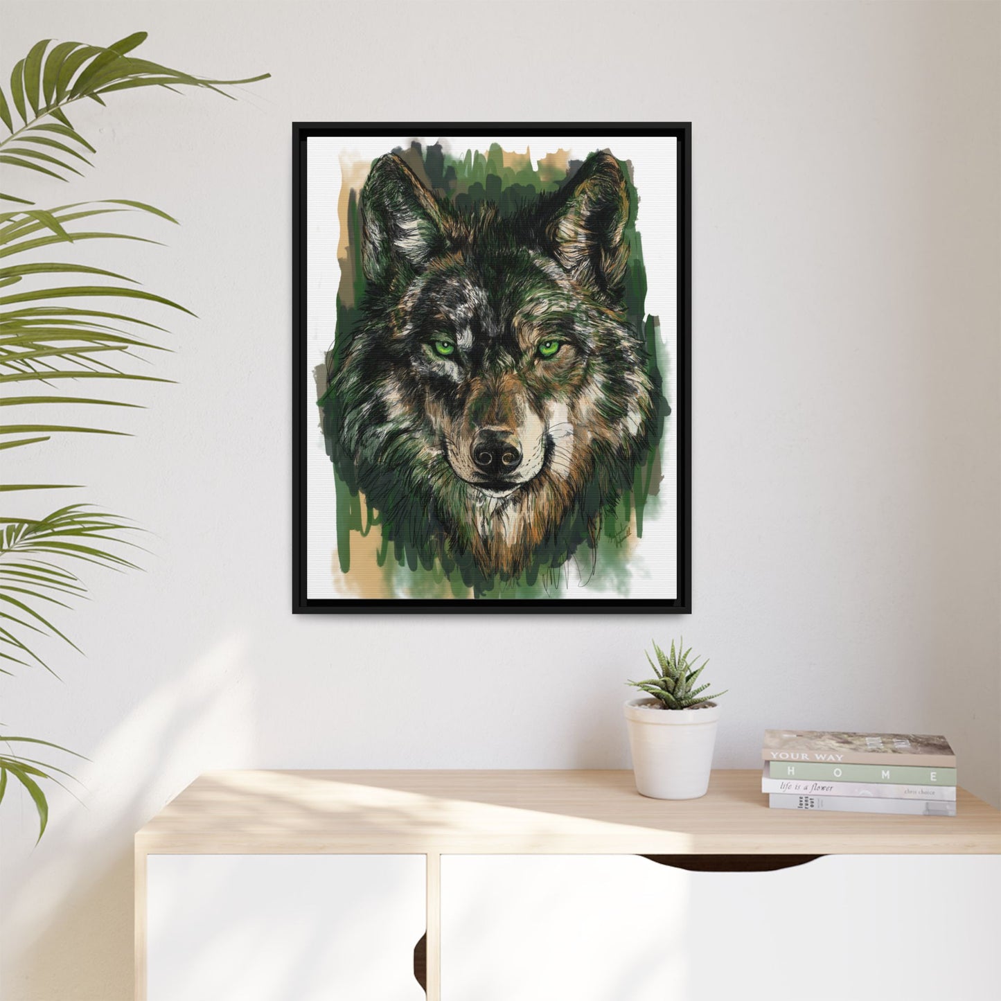 Emerald Eyed Wolf Digital Scribble Art by Michael Volpicelli