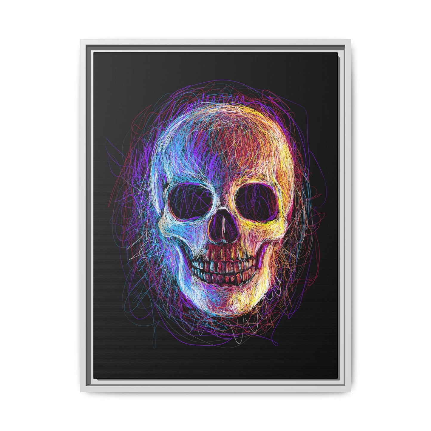 Spooky Skull Digital Scribble Art Canvas, Framed (Multi-color)