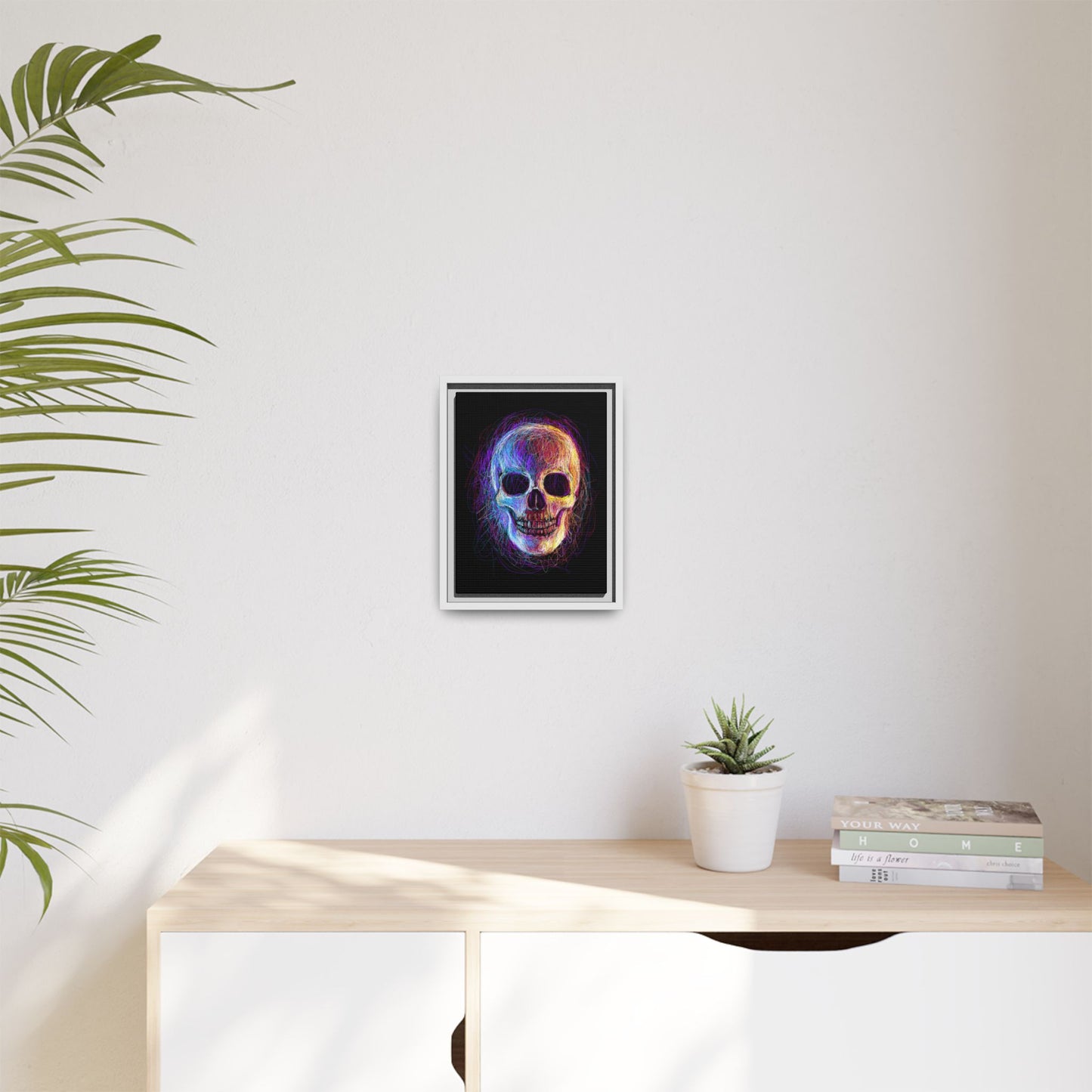 Spooky Skull Digital Scribble Art Canvas, Framed (Multi-color)