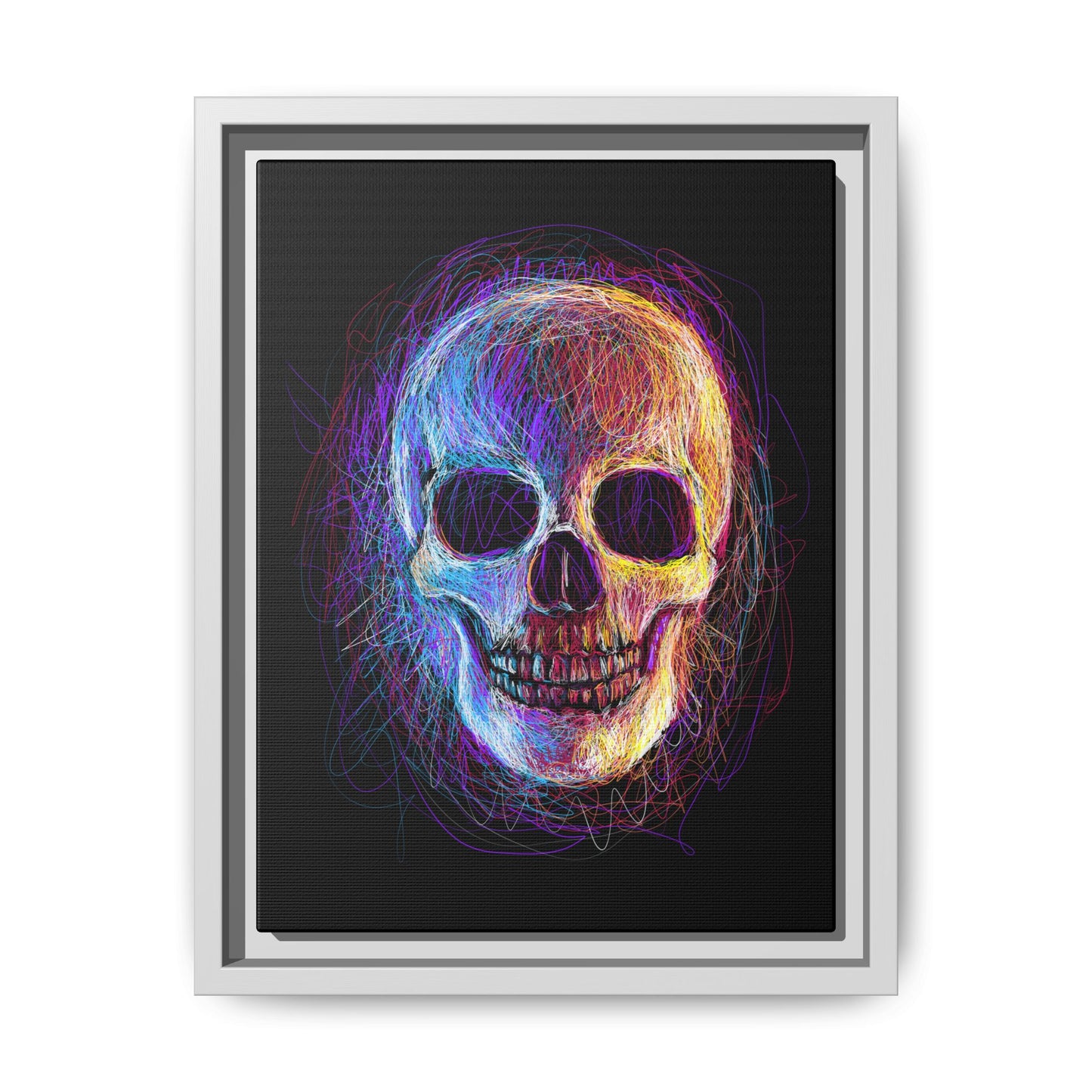 Spooky Skull Digital Scribble Art Canvas, Framed (Multi-color)