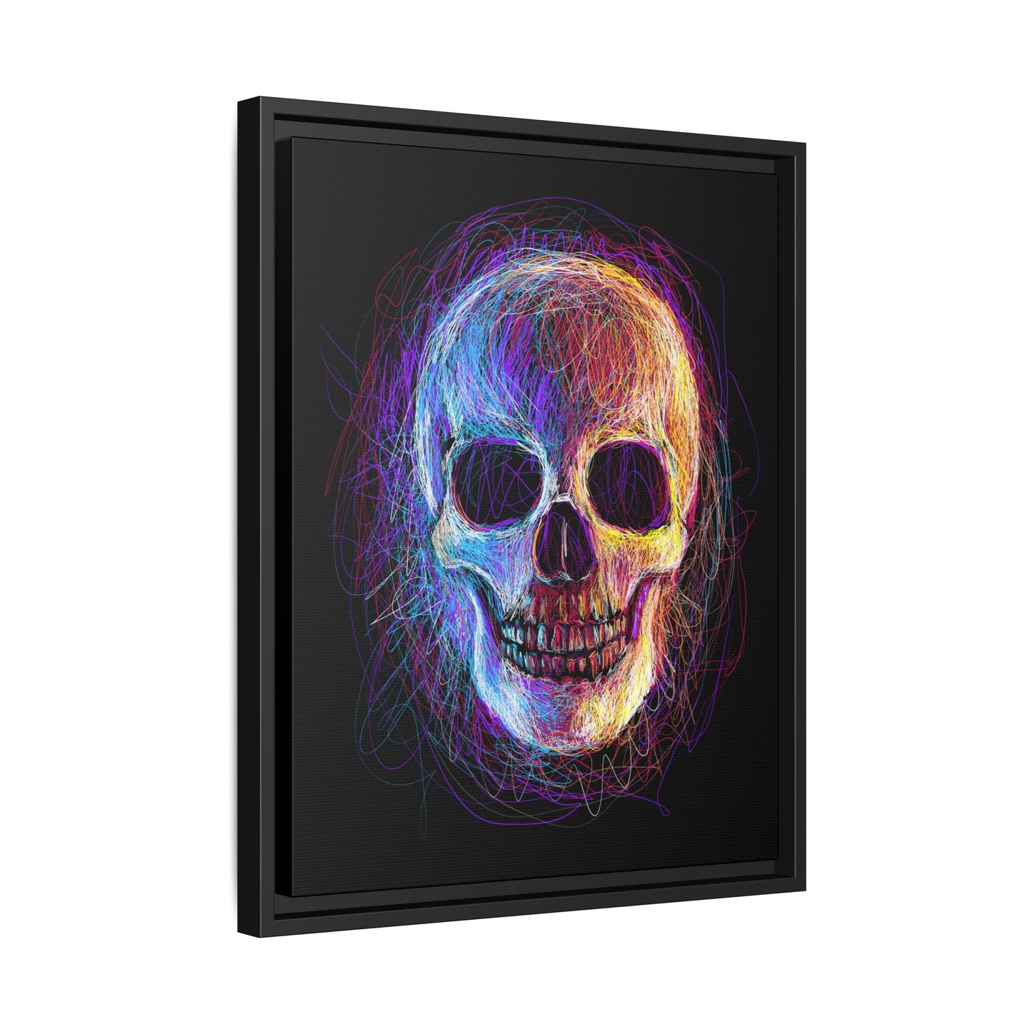 Spooky Skull Digital Scribble Art Canvas, Framed (Multi-color)