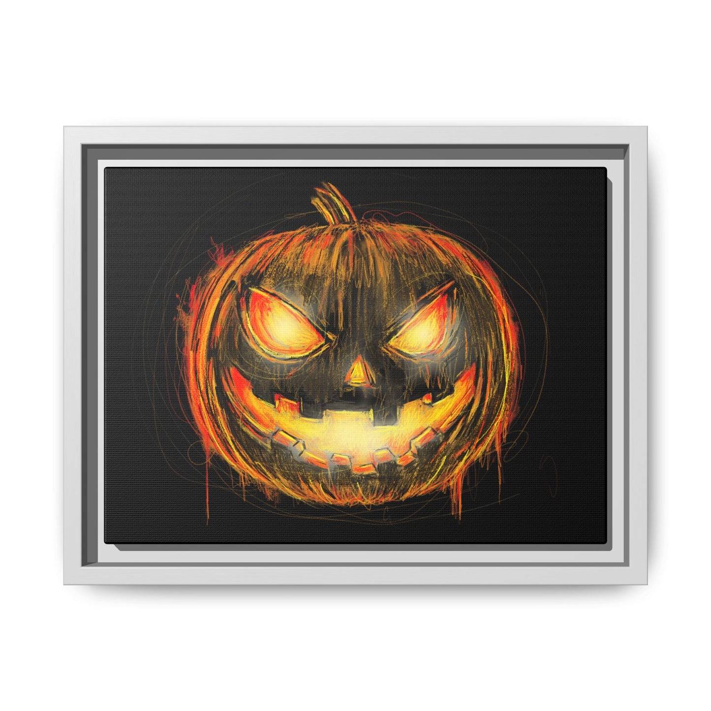 Jack o’ Lantern Digital Scribble Art Canvas, Framed