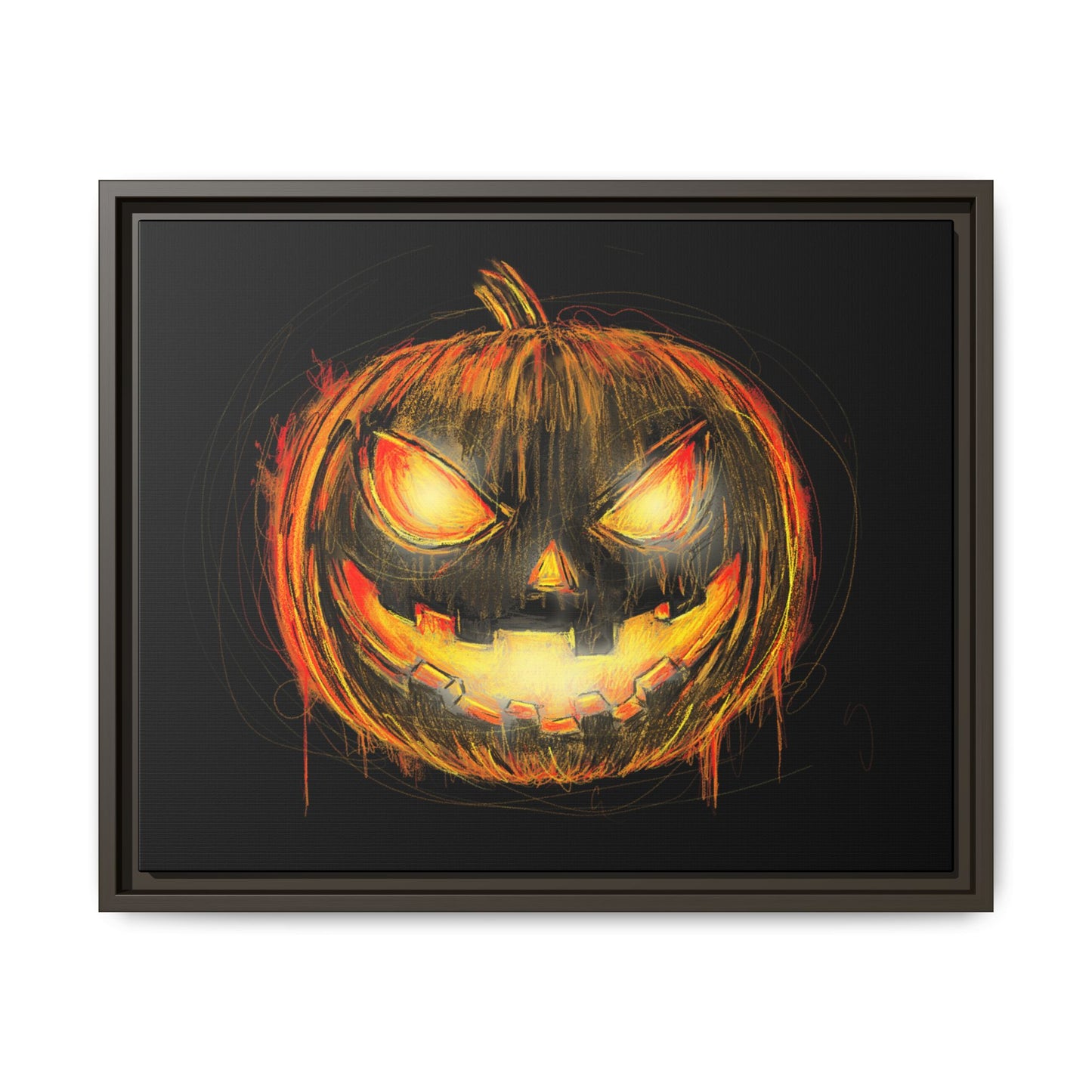 Jack o’ Lantern Digital Scribble Art Canvas, Framed