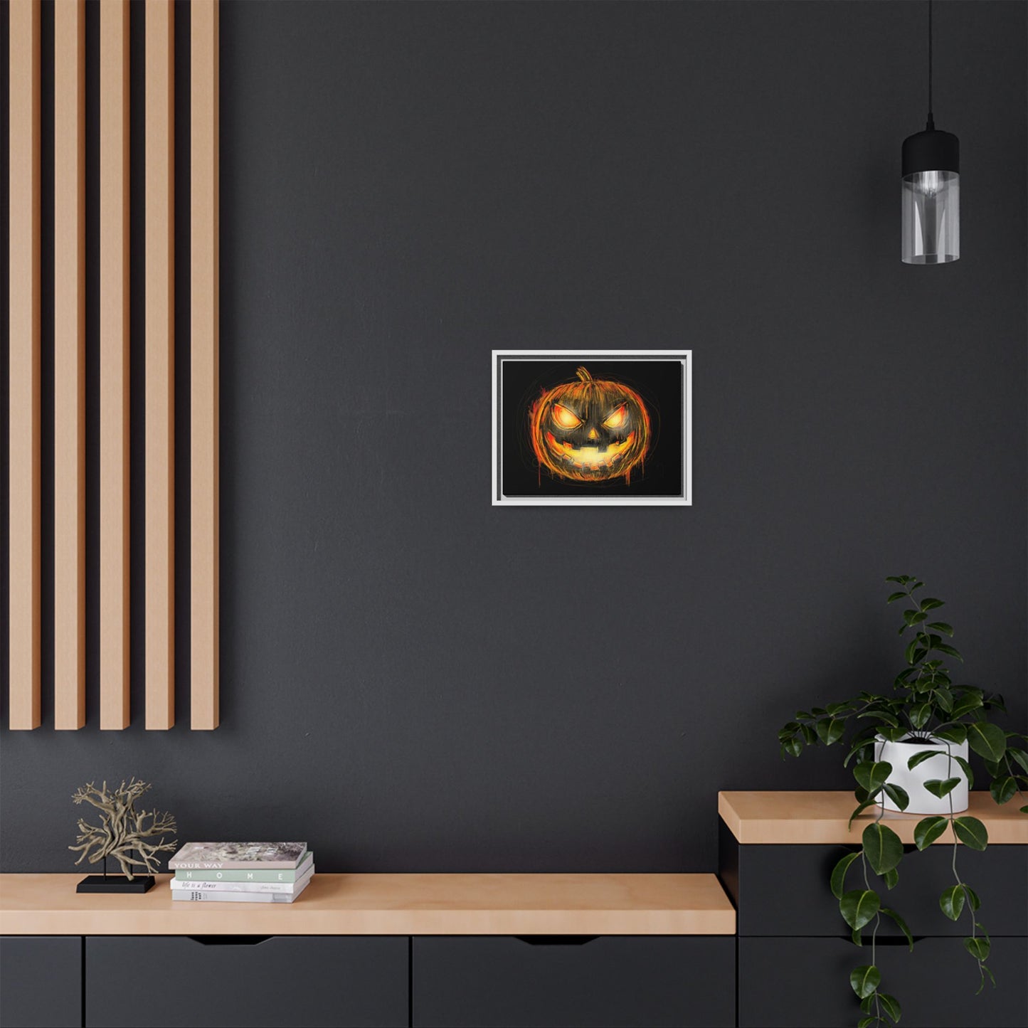 Jack o’ Lantern Digital Scribble Art Canvas, Framed