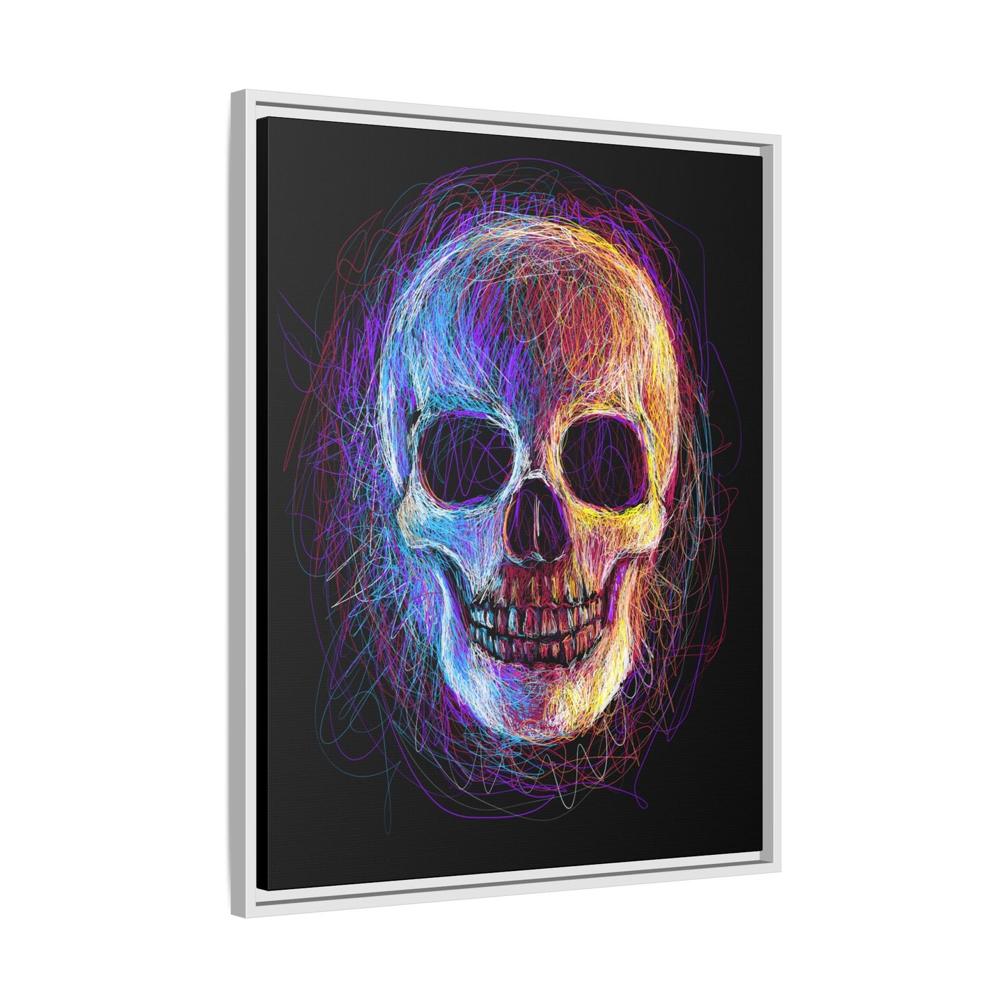 Spooky Skull Digital Scribble Art Canvas, Framed (Multi-color)