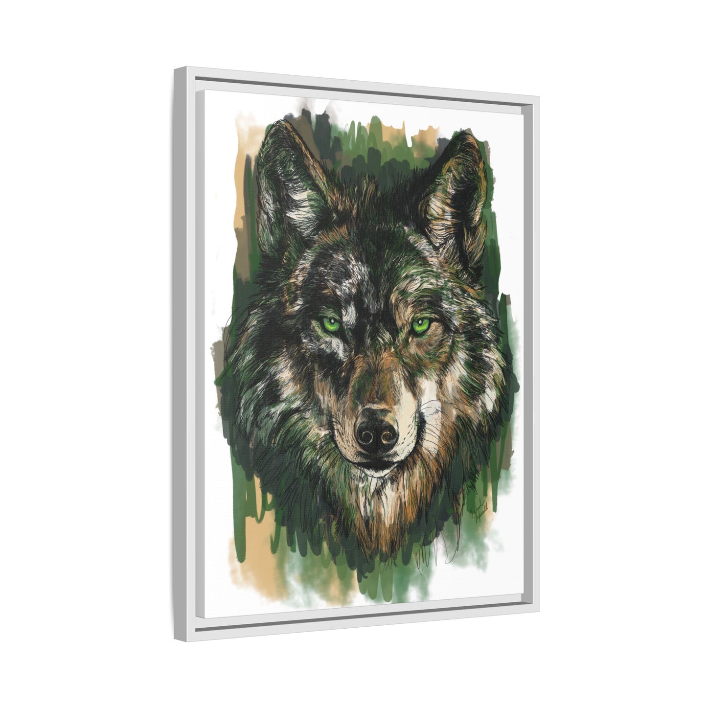 Emerald Eyed Wolf Digital Scribble Art by Michael Volpicelli