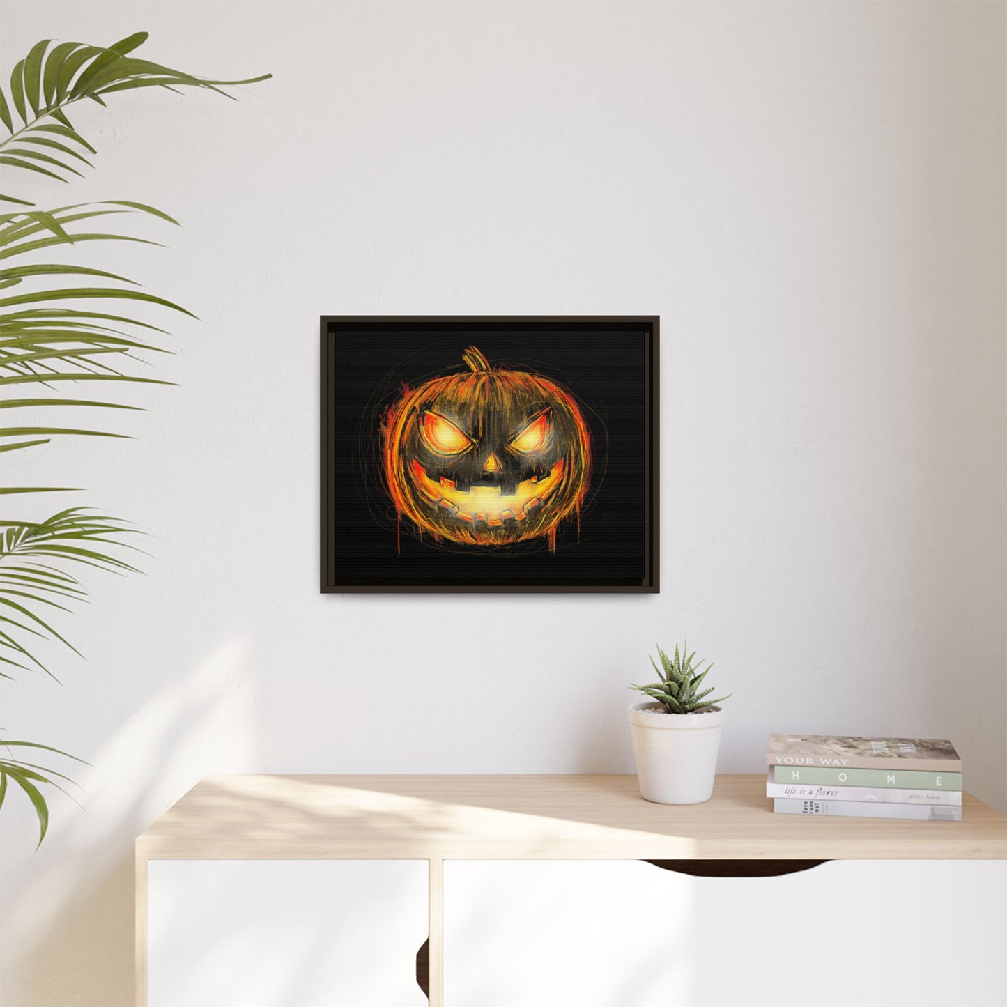 Jack o’ Lantern Digital Scribble Art Canvas, Framed