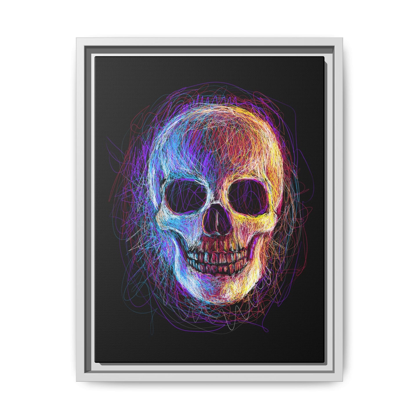 Spooky Skull Digital Scribble Art Canvas, Framed (Multi-color)