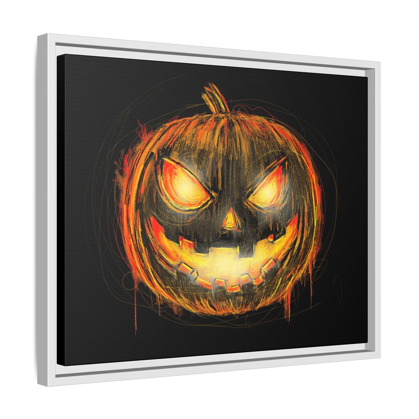 Jack o’ Lantern Digital Scribble Art Canvas, Framed