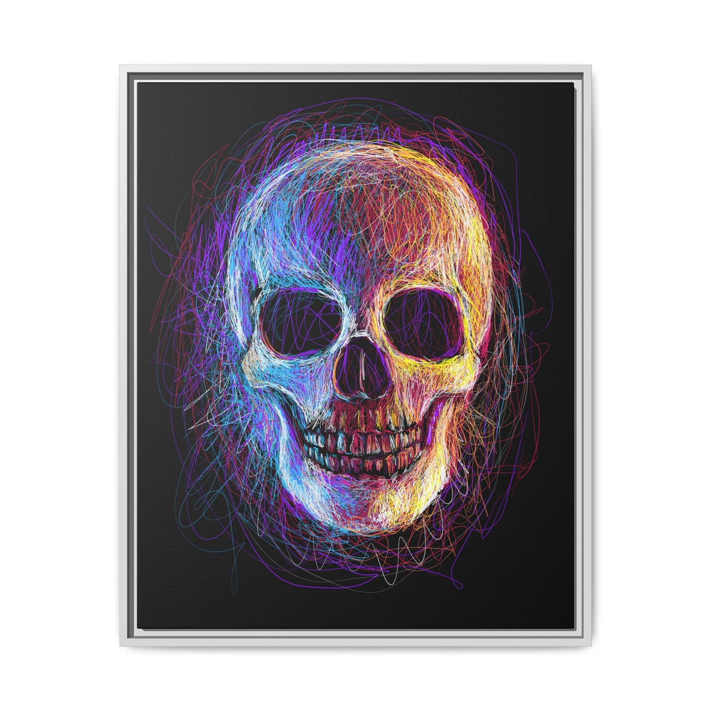 Spooky Skull Digital Scribble Art Canvas, Framed (Multi-color)