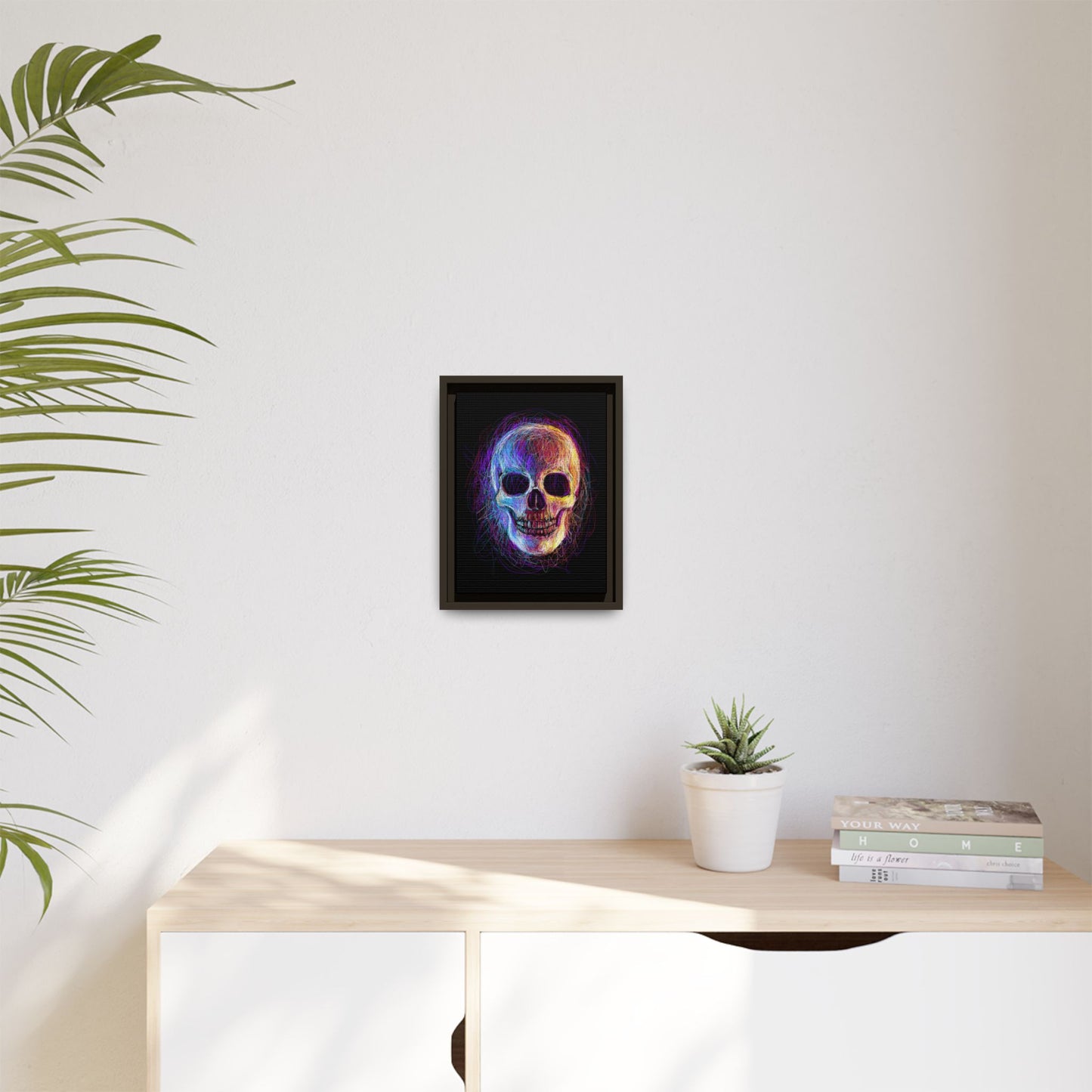 Spooky Skull Digital Scribble Art Canvas, Framed (Multi-color)