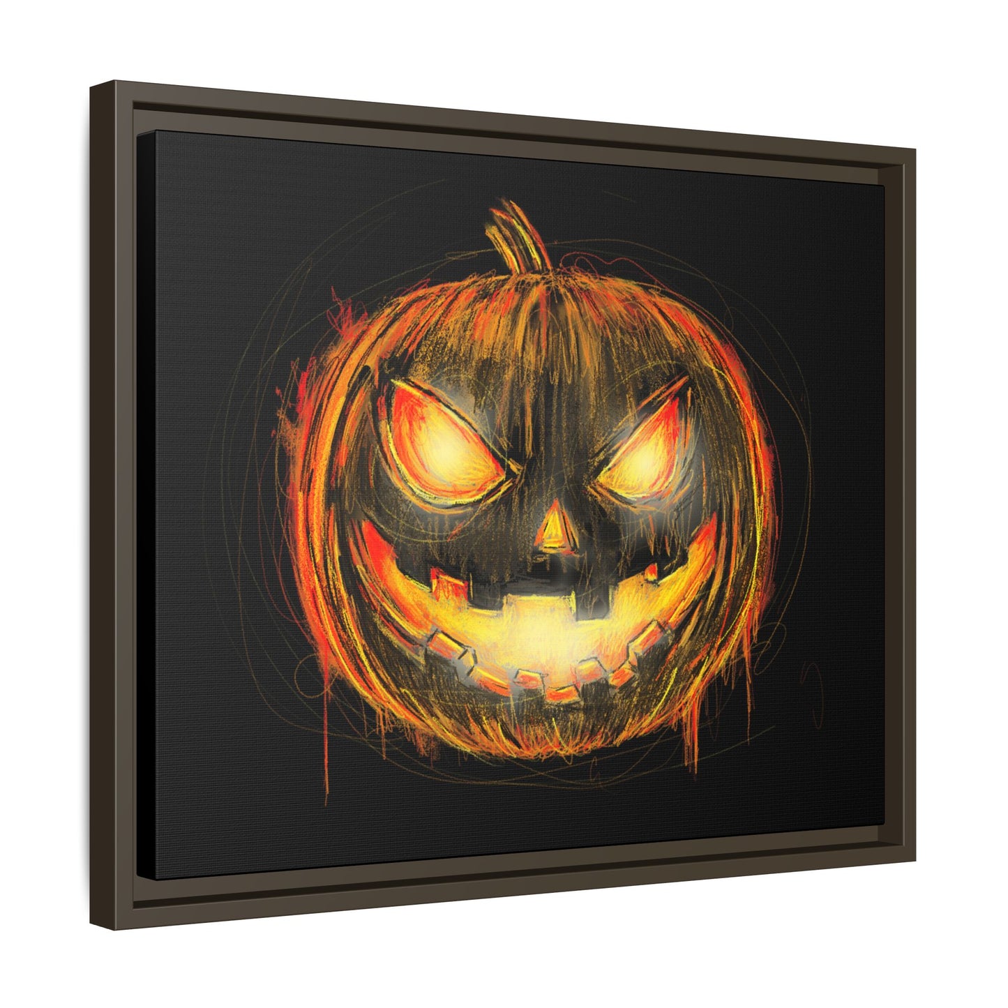 Jack o’ Lantern Digital Scribble Art Canvas, Framed