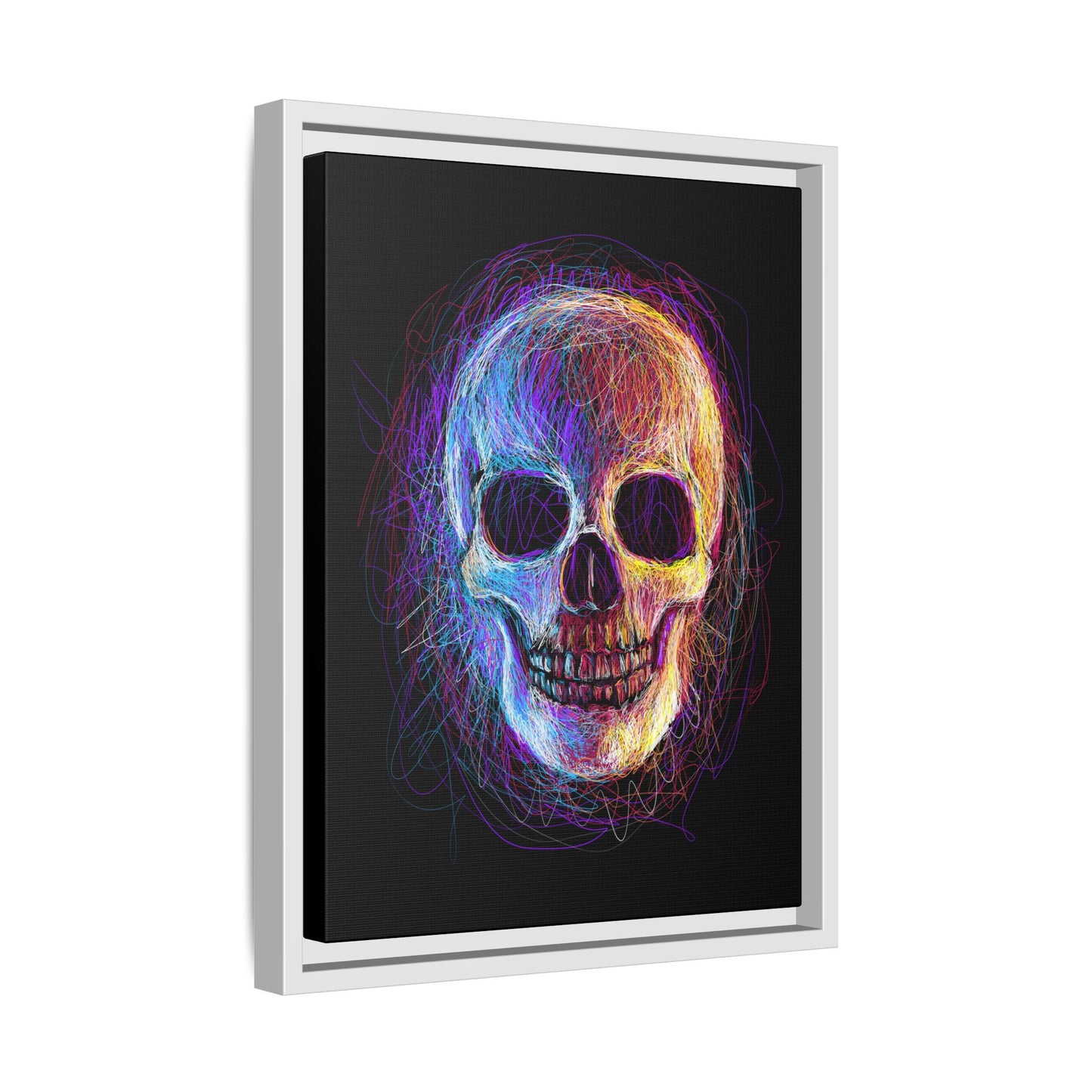 Spooky Skull Digital Scribble Art Canvas, Framed (Multi-color)