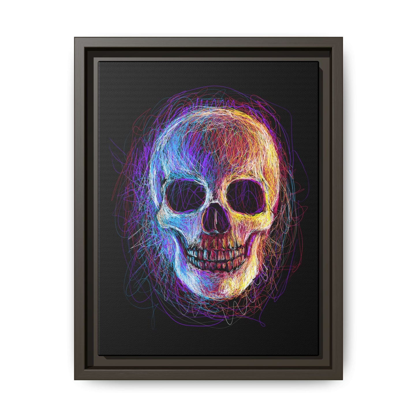 Spooky Skull Digital Scribble Art Canvas, Framed (Multi-color)