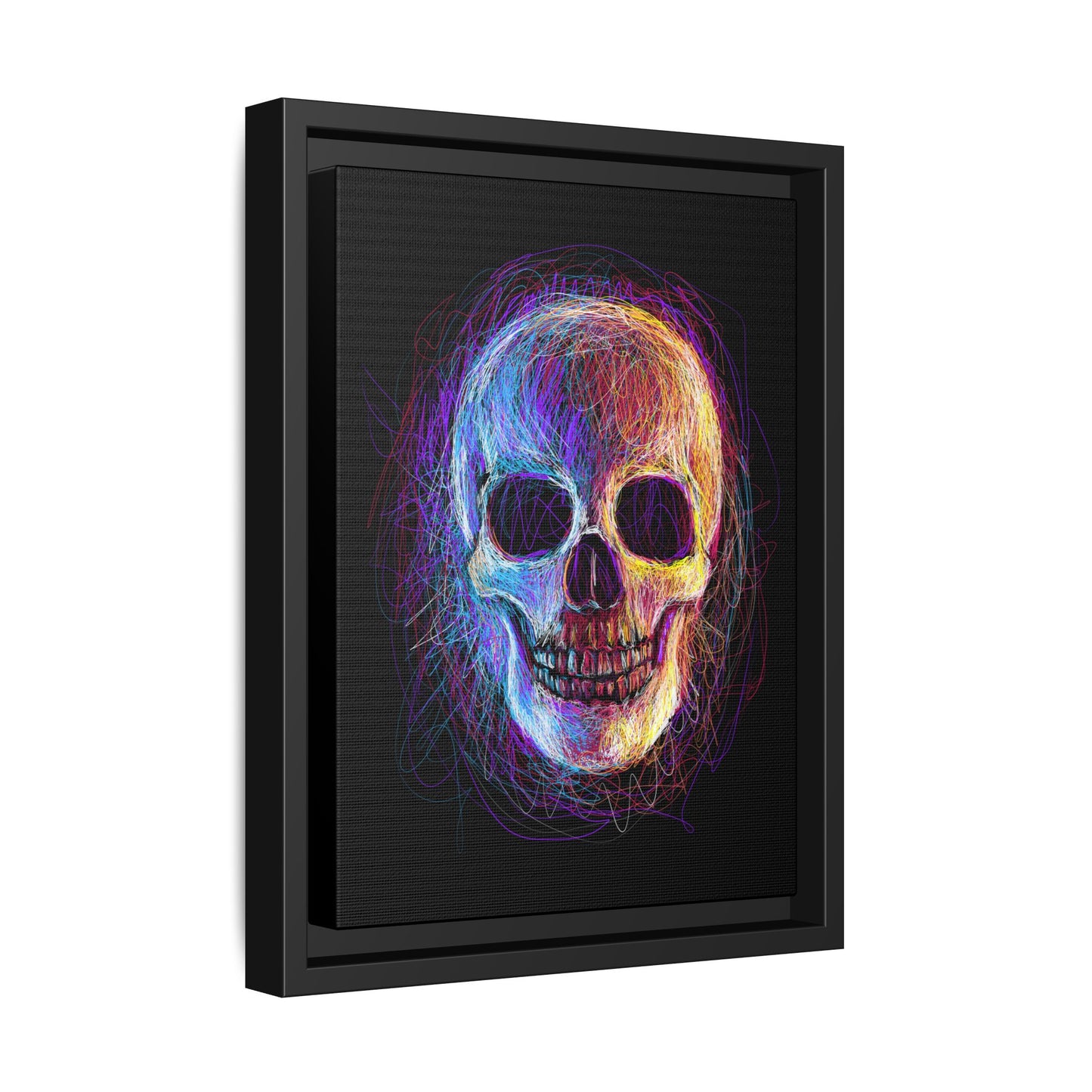 Spooky Skull Digital Scribble Art Canvas, Framed (Multi-color)