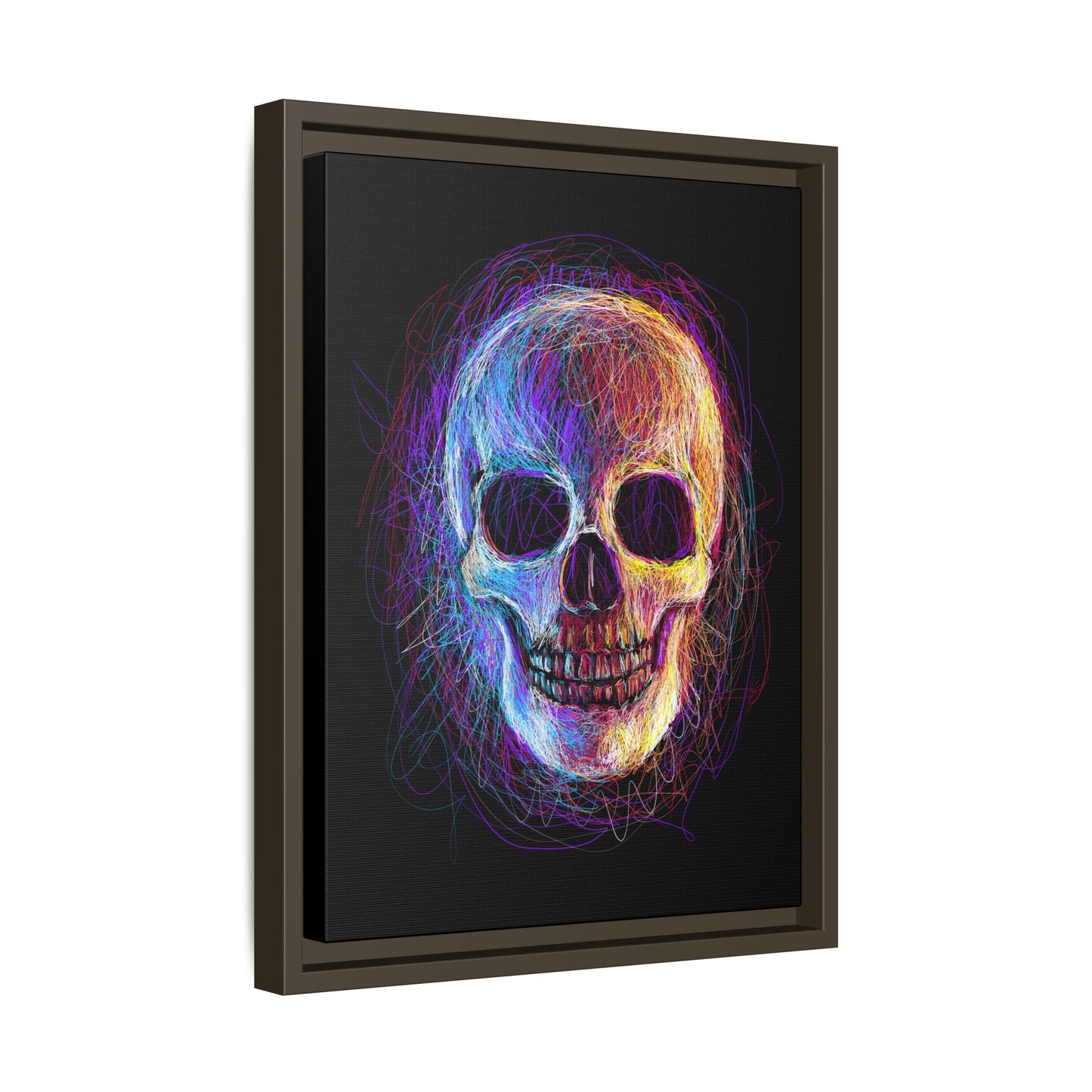 Spooky Skull Digital Scribble Art Canvas, Framed (Multi-color)