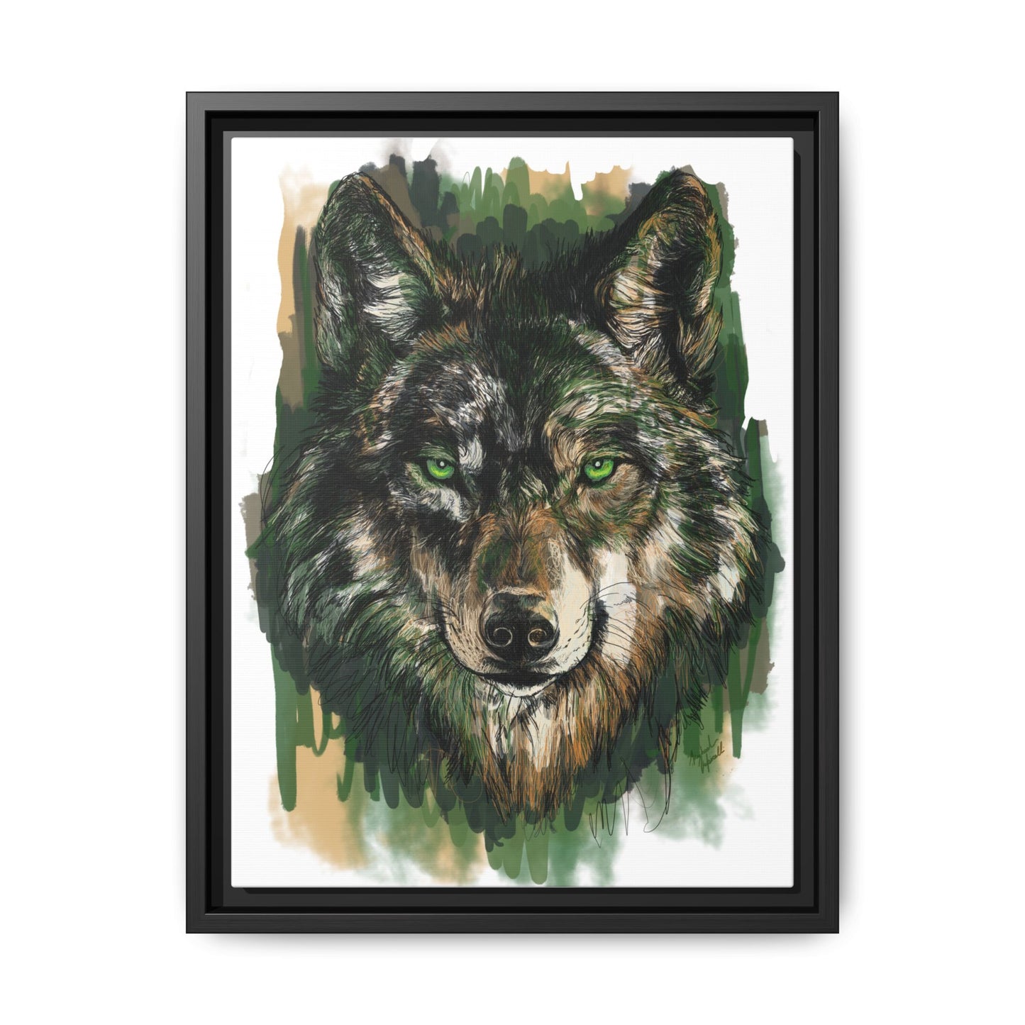 Emerald Eyed Wolf Digital Scribble Art by Michael Volpicelli