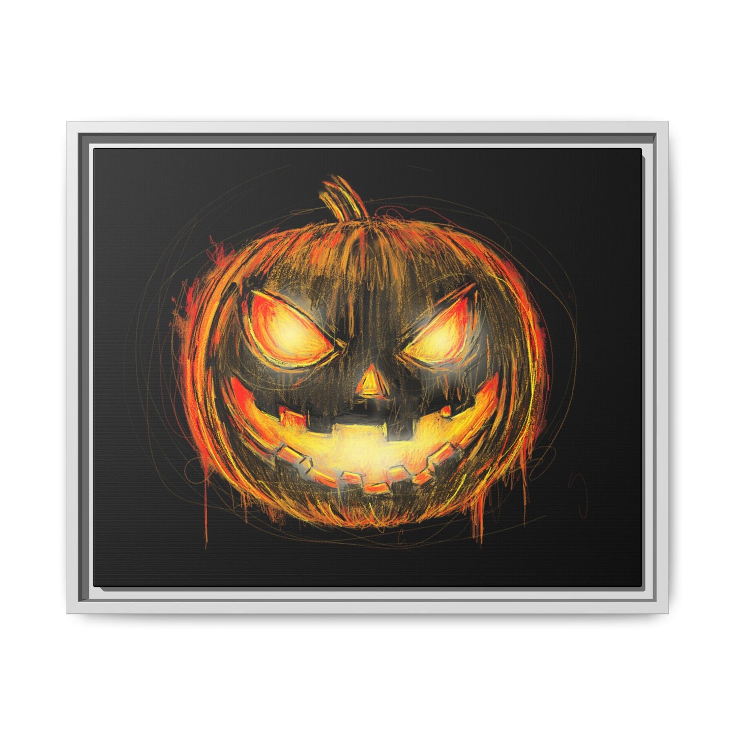 Jack o’ Lantern Digital Scribble Art Canvas, Framed