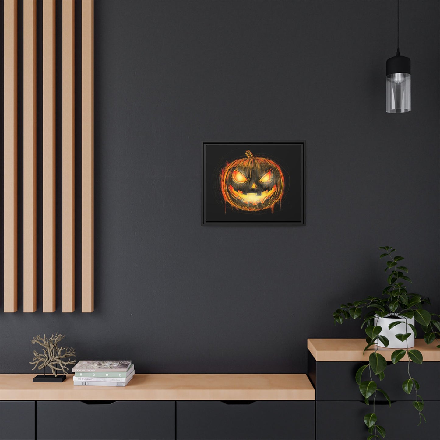 Jack o’ Lantern Digital Scribble Art Canvas, Framed