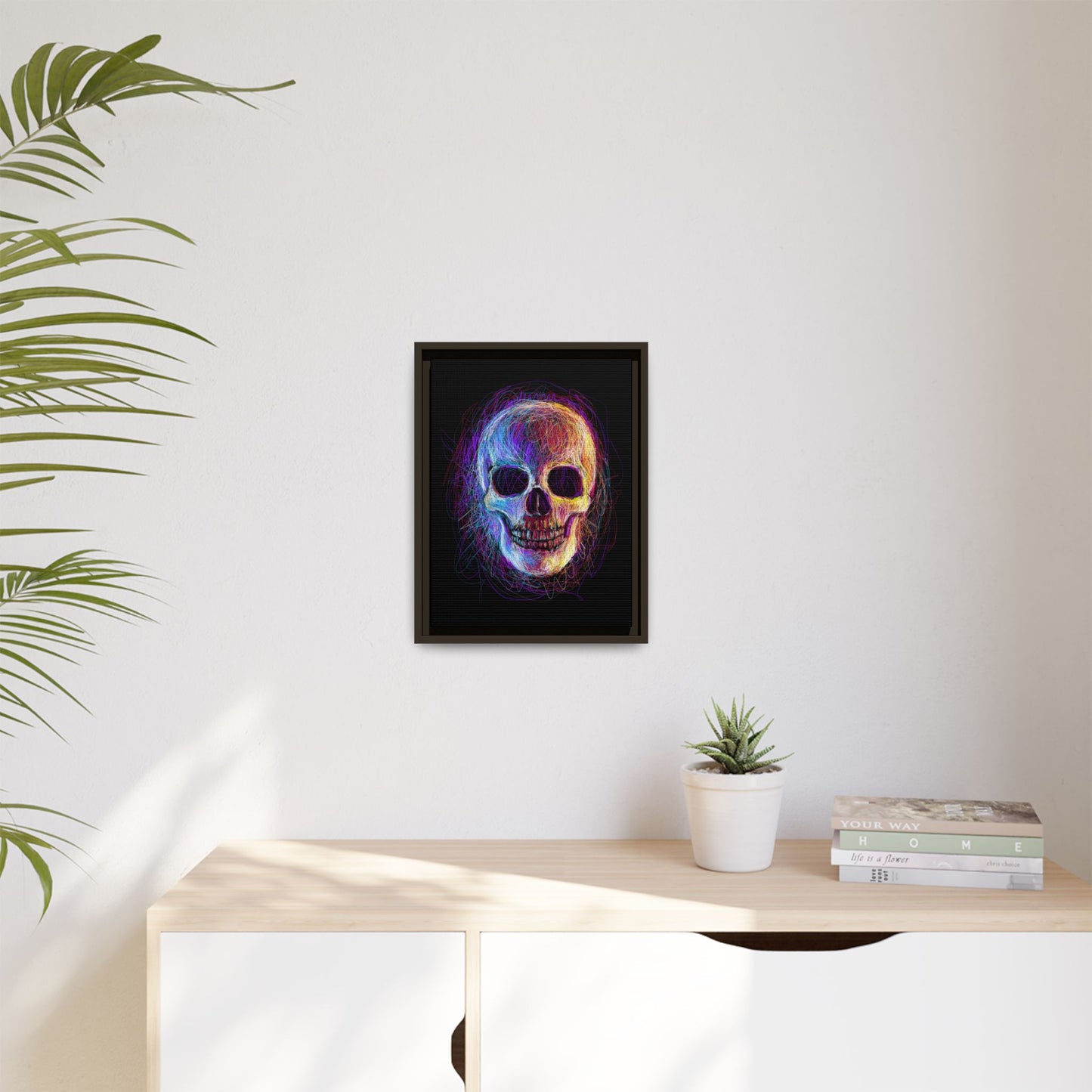 Spooky Skull Digital Scribble Art Canvas, Framed (Multi-color)