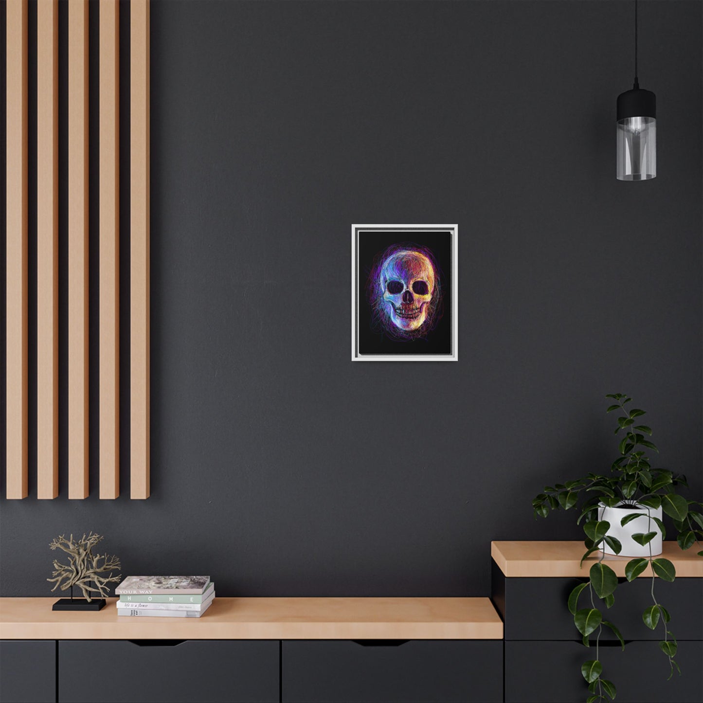 Spooky Skull Digital Scribble Art Canvas, Framed (Multi-color)