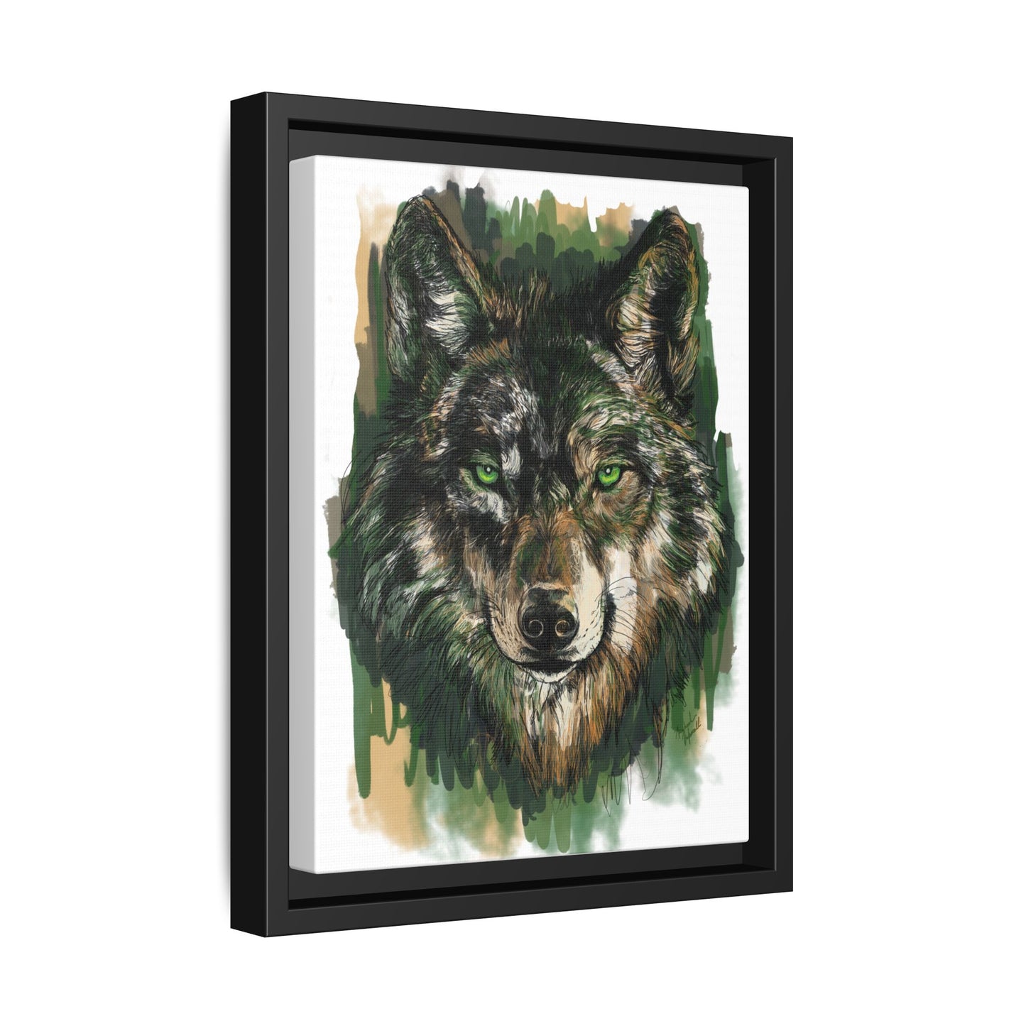 Emerald Eyed Wolf Digital Scribble Art by Michael Volpicelli