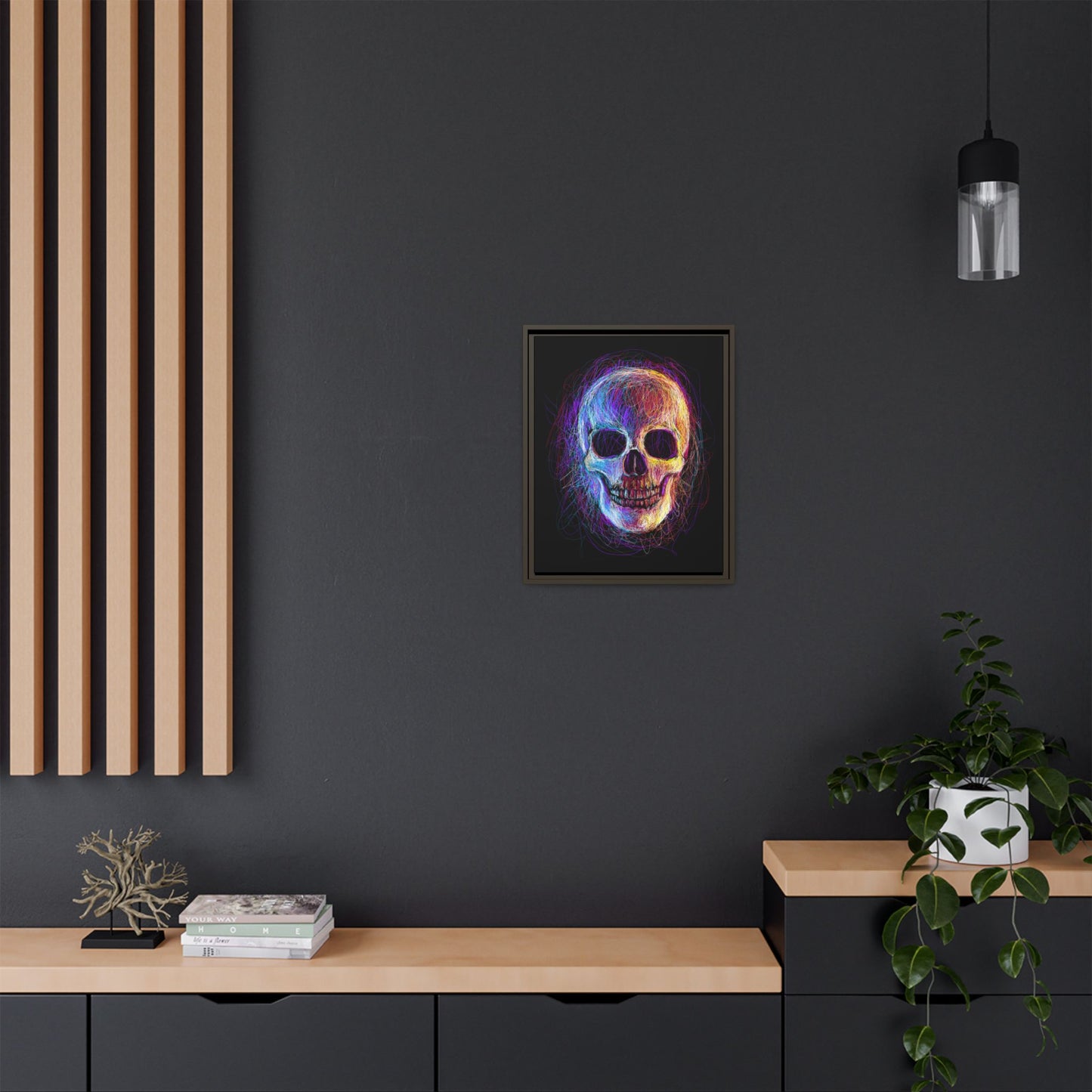 Spooky Skull Digital Scribble Art Canvas, Framed (Multi-color)