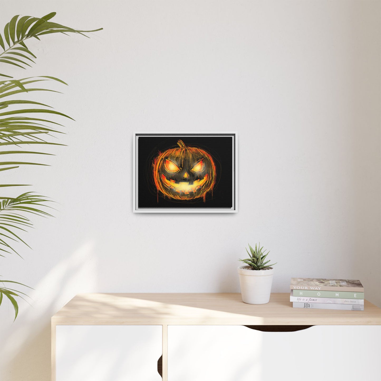 Jack o’ Lantern Digital Scribble Art Canvas, Framed