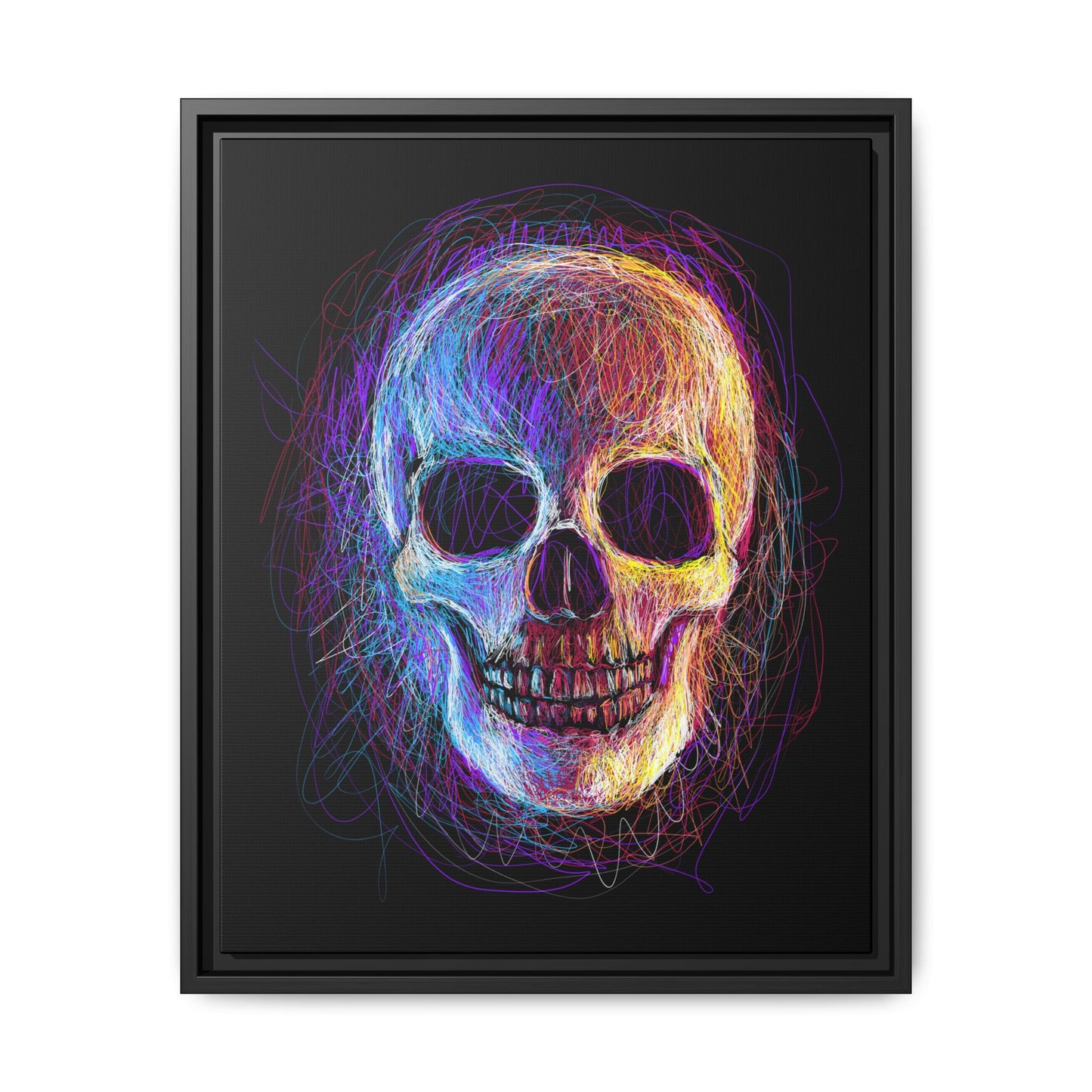 Spooky Skull Digital Scribble Art Canvas, Framed (Multi-color)