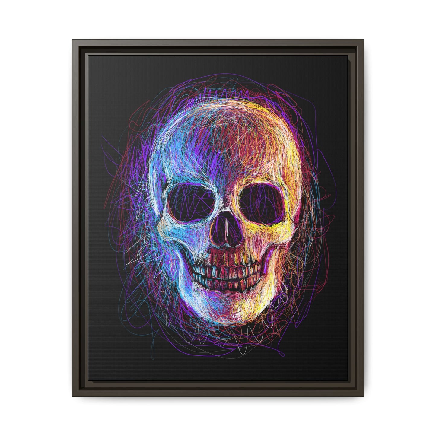 Spooky Skull Digital Scribble Art Canvas, Framed (Multi-color)