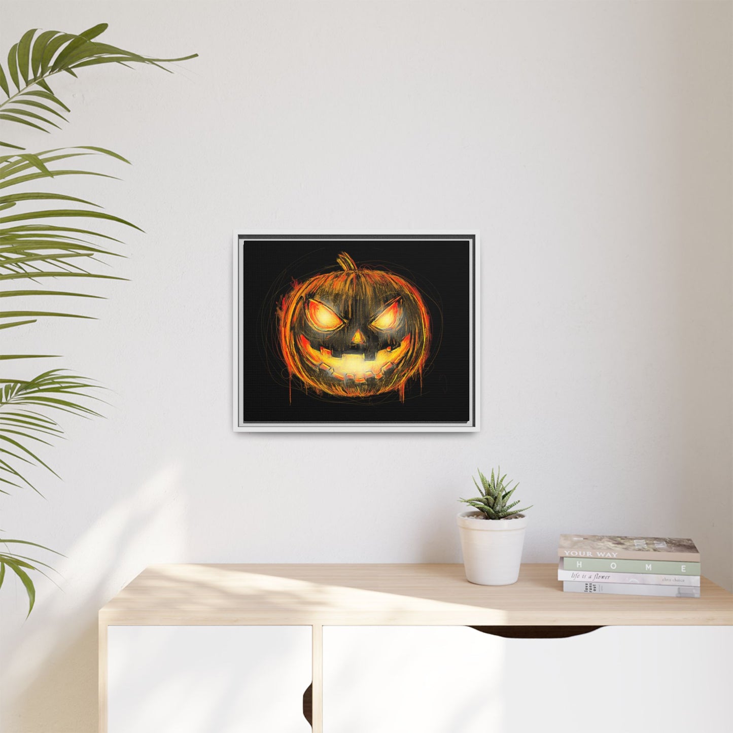 Jack o’ Lantern Digital Scribble Art Canvas, Framed