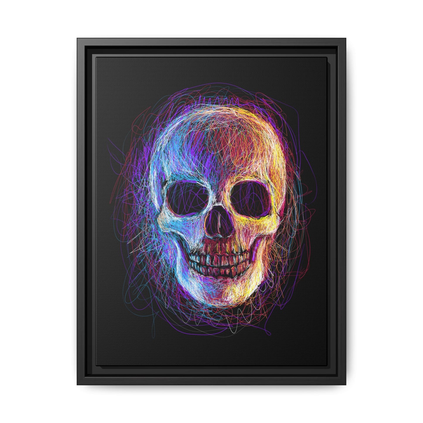 Spooky Skull Digital Scribble Art Canvas, Framed (Multi-color)