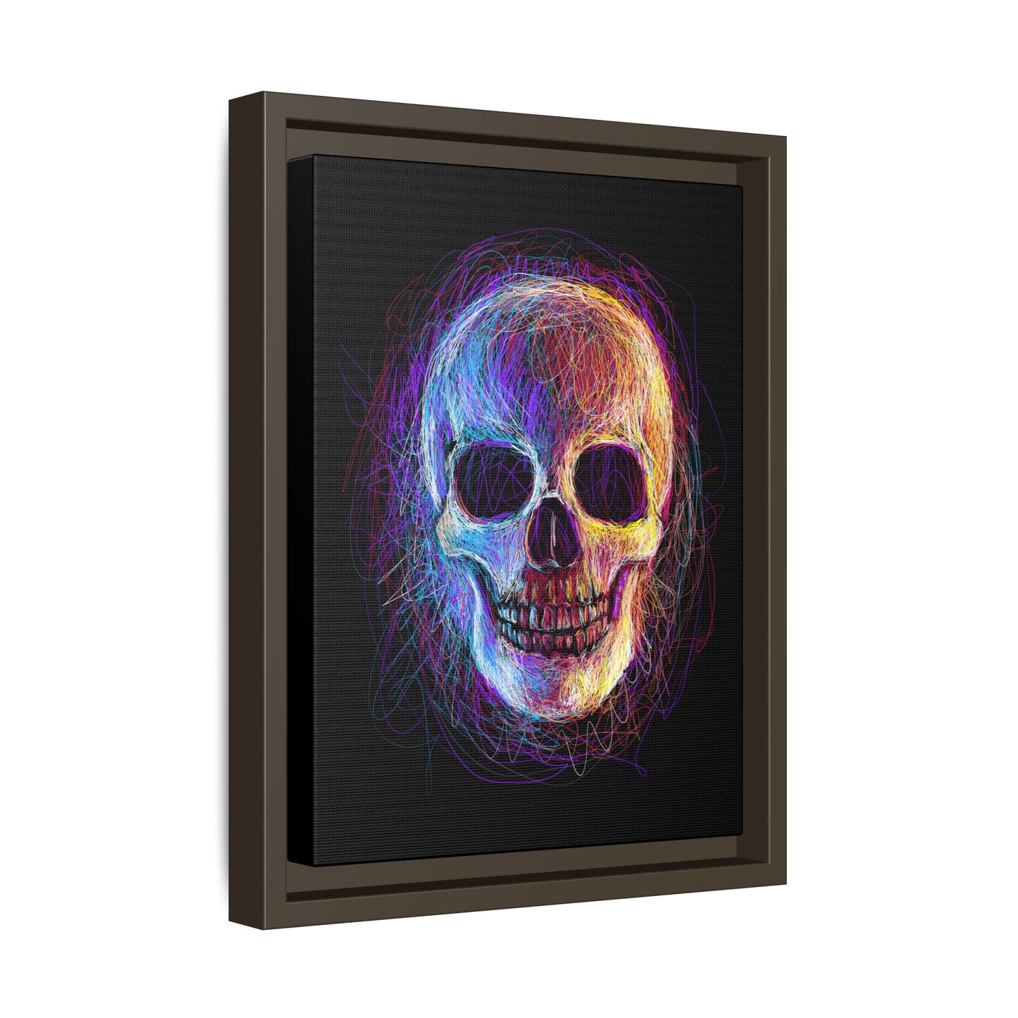 Spooky Skull Digital Scribble Art Canvas, Framed (Multi-color)