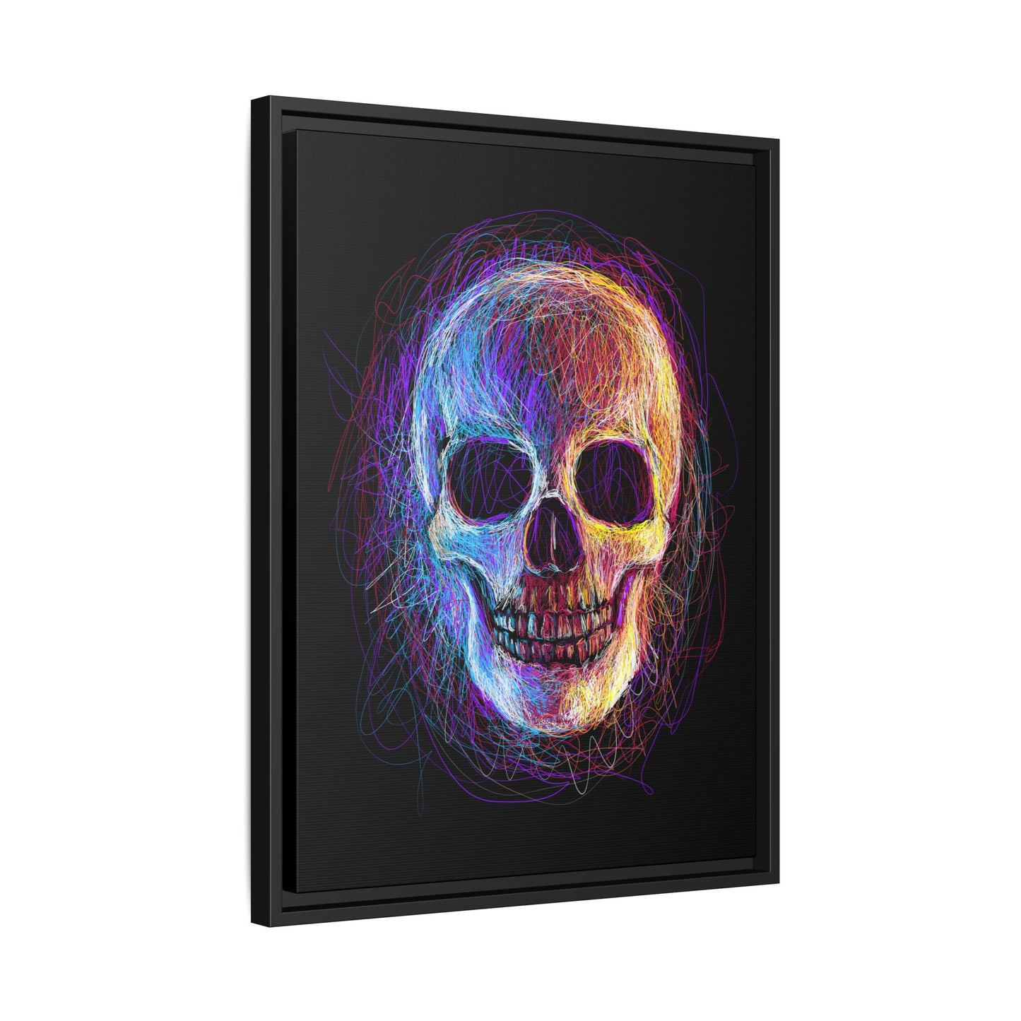 Spooky Skull Digital Scribble Art Canvas, Framed (Multi-color)