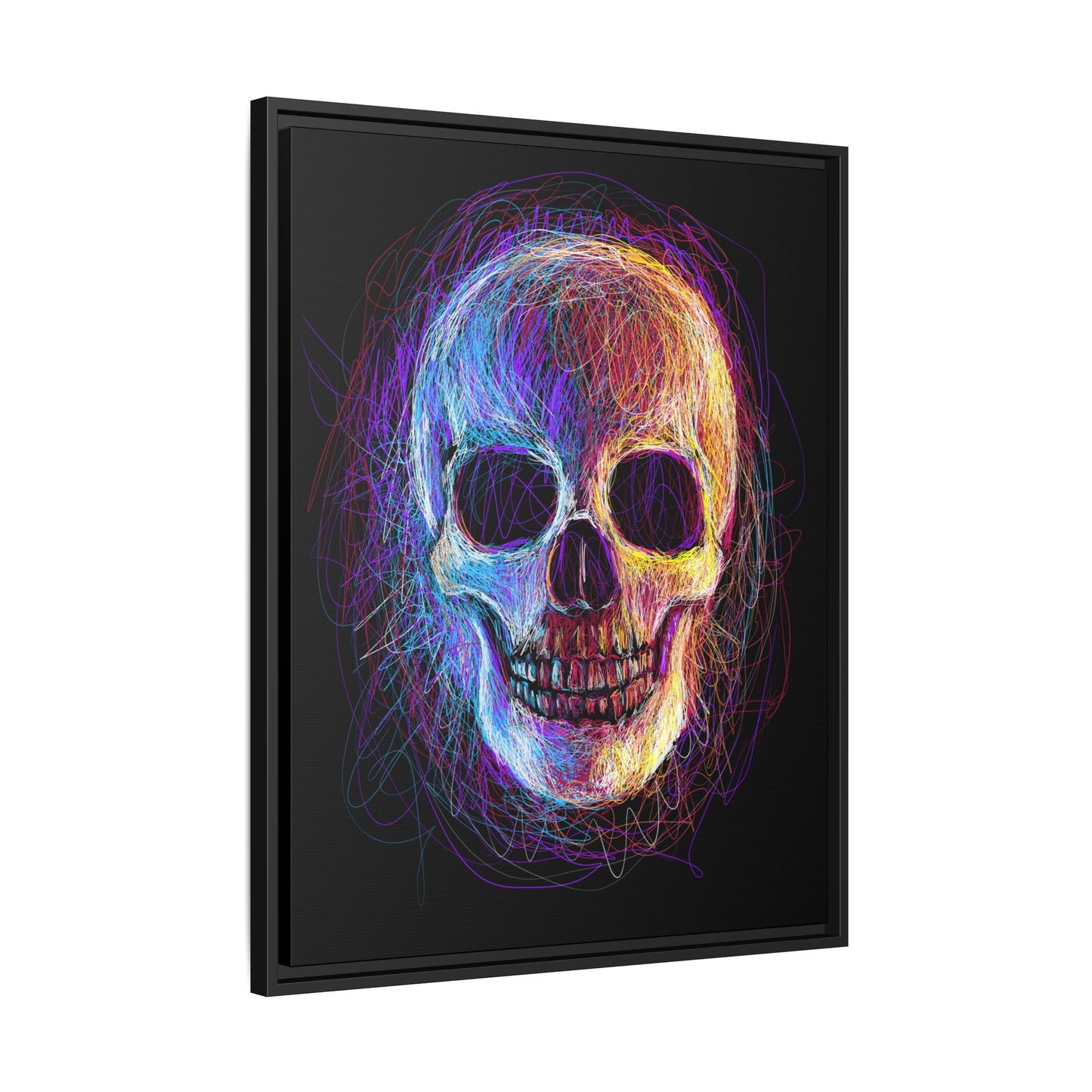 Spooky Skull Digital Scribble Art Canvas, Framed (Multi-color)