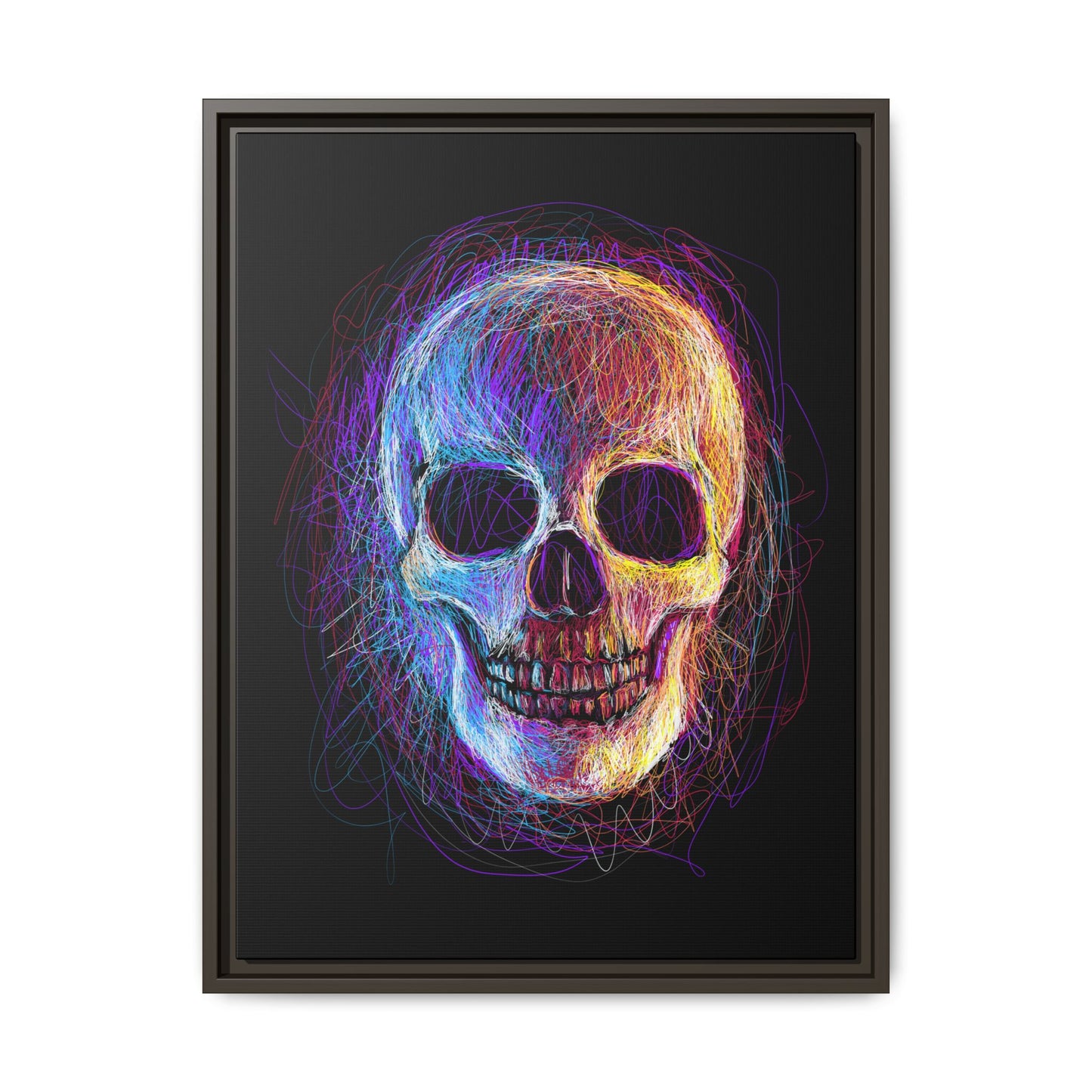 Spooky Skull Digital Scribble Art Canvas, Framed (Multi-color)