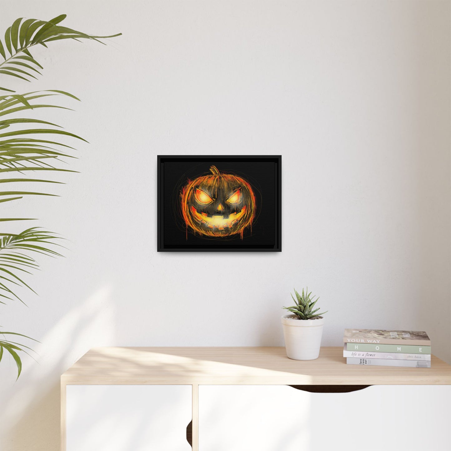 Jack o’ Lantern Digital Scribble Art Canvas, Framed